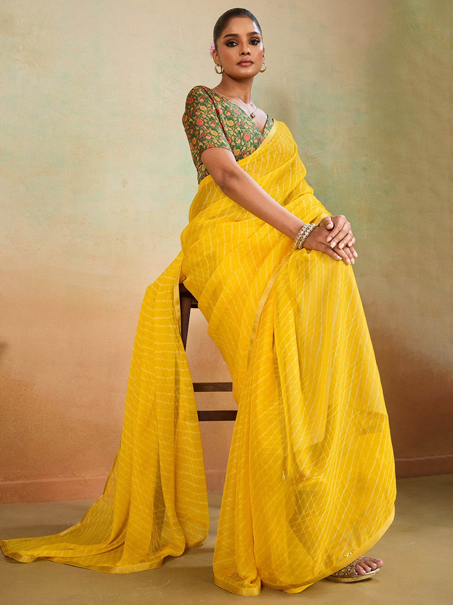 Green Tissue Silk Saree with Zari Stripes - Ressa