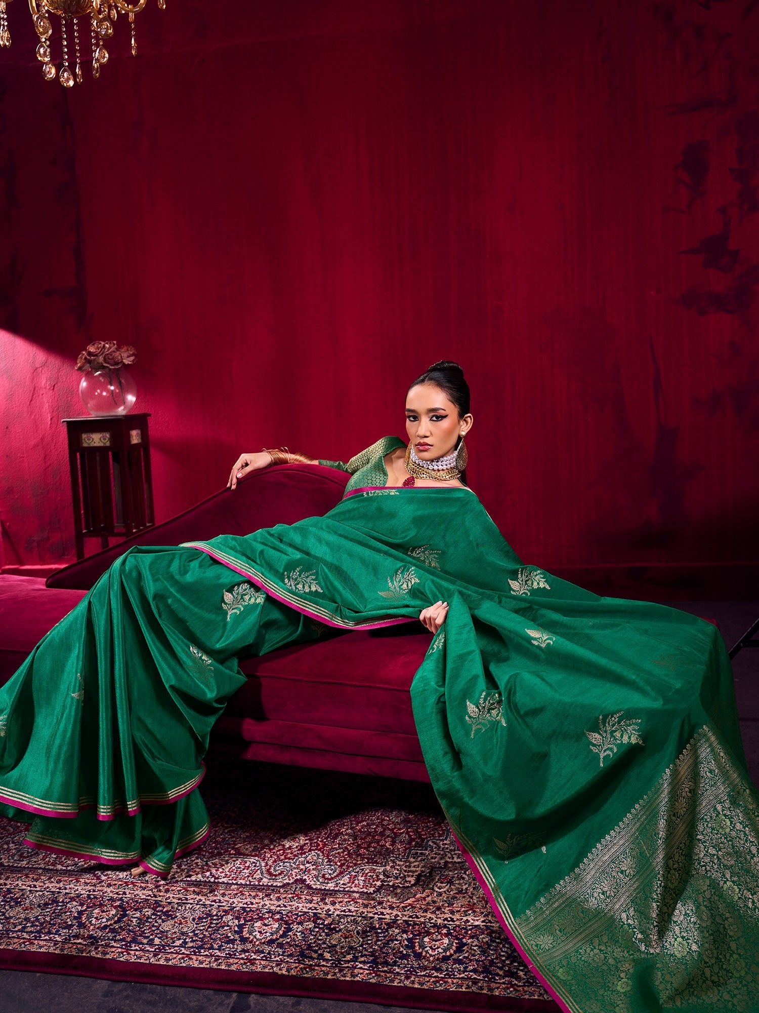 Green Tissue Silk Saree with Zari Stripes - Ressa