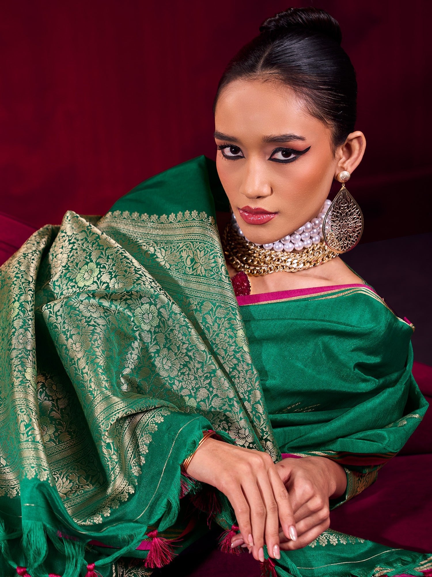 Green Tissue Silk Saree with Zari Stripes - Ressa
