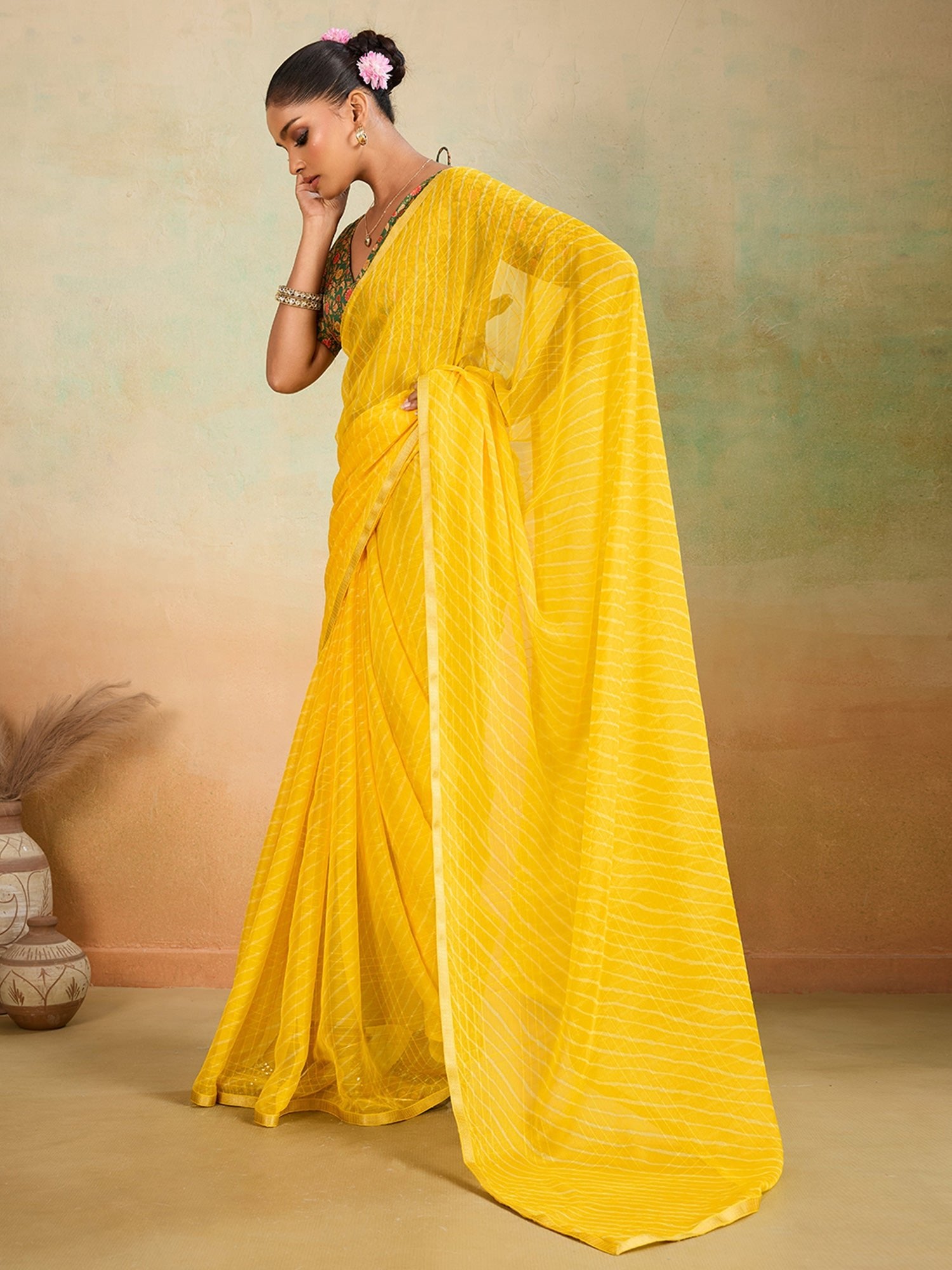 Green Tissue Silk Saree with Zari Stripes - Ressa