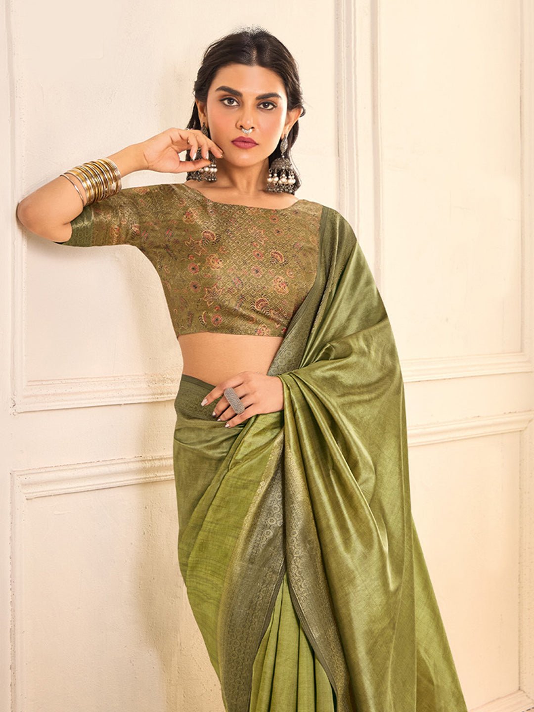 Green Tussar Silk Zari Weaving Saree - Ressa