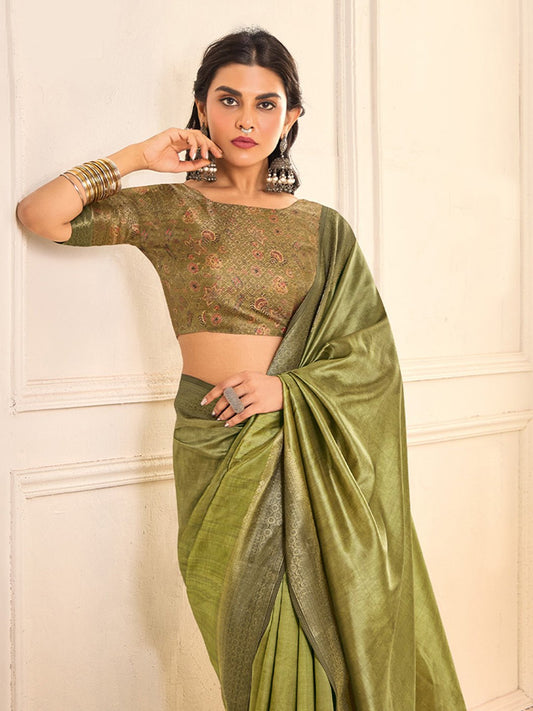 Green Tussar Silk Zari Weaving Saree - Ressa