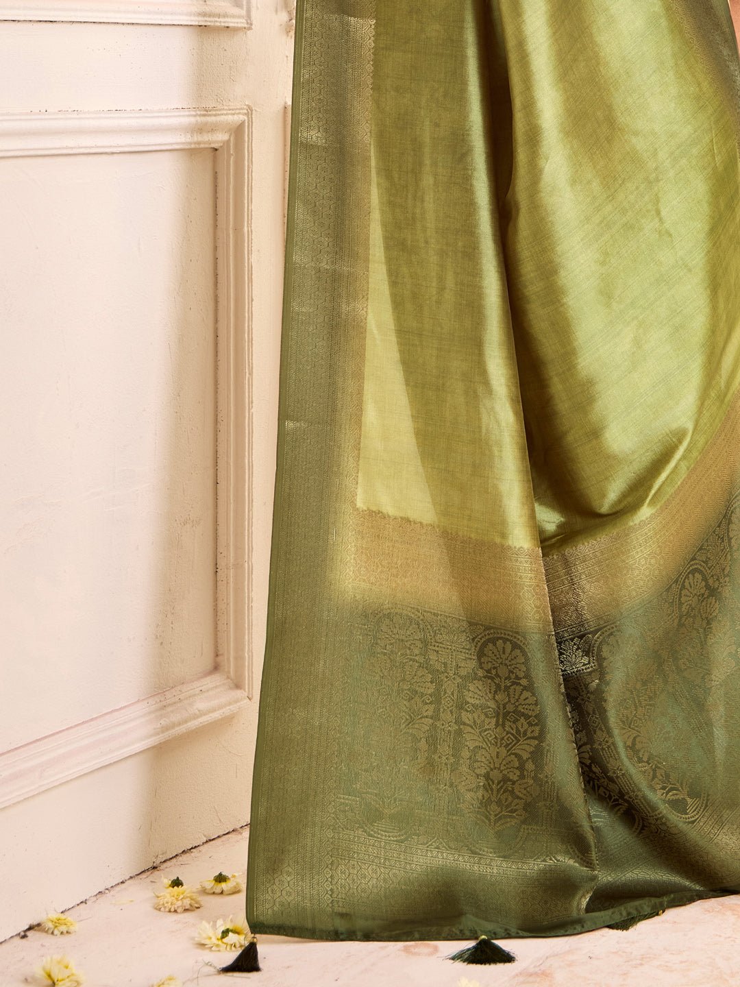 Green Tussar Silk Zari Weaving Saree - Ressa