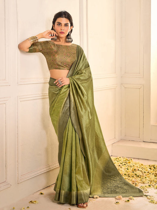 Green Tussar Silk Zari Weaving Saree - Ressa