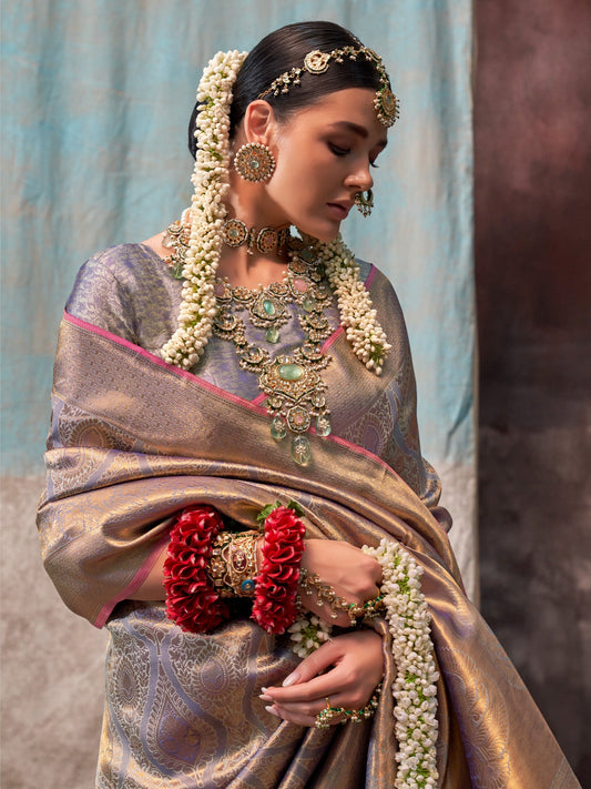 Grey Banarasi Silk Blend - Ressa