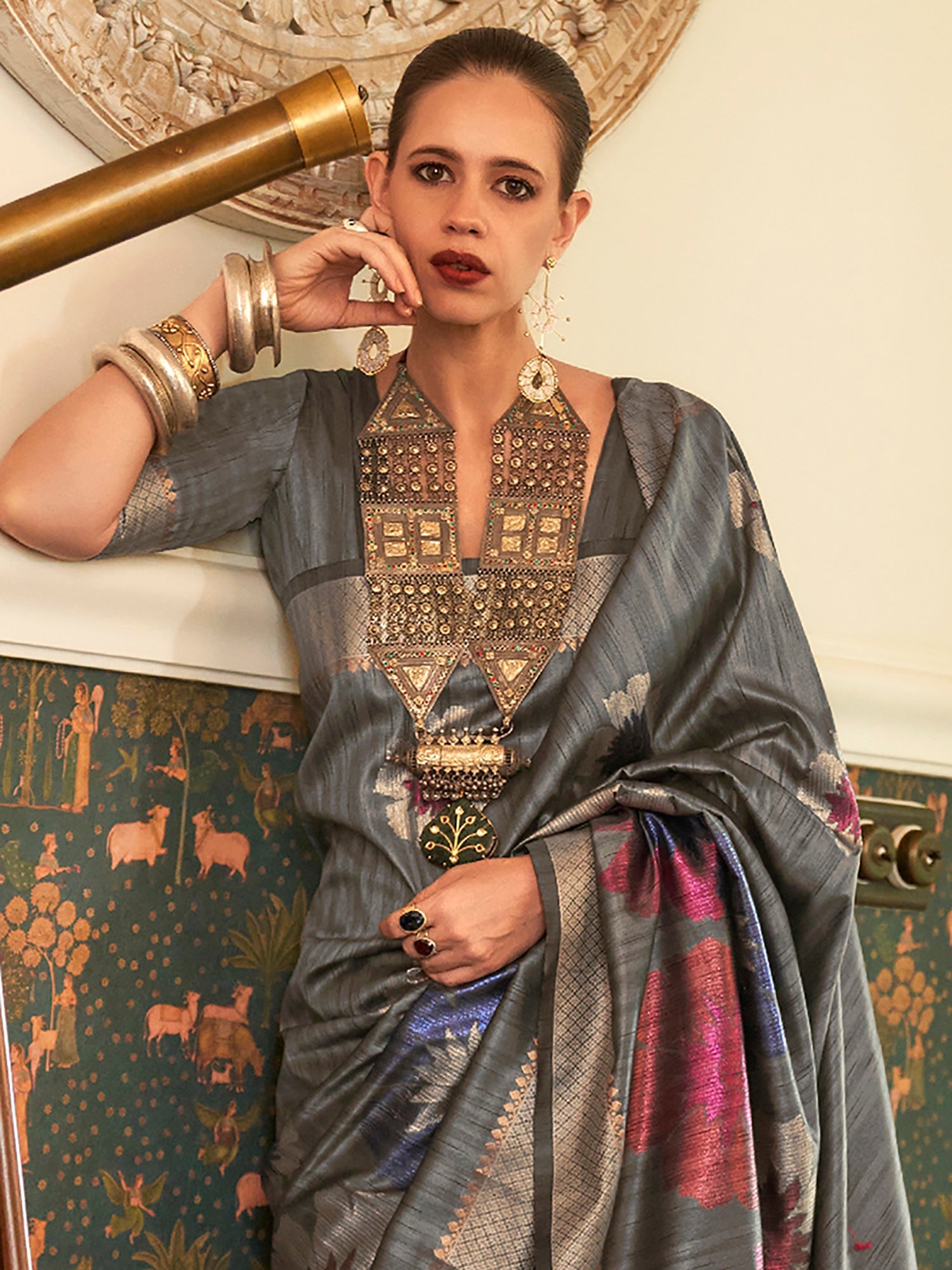 Grey Banarasi Silk Blend Saree - Ressa