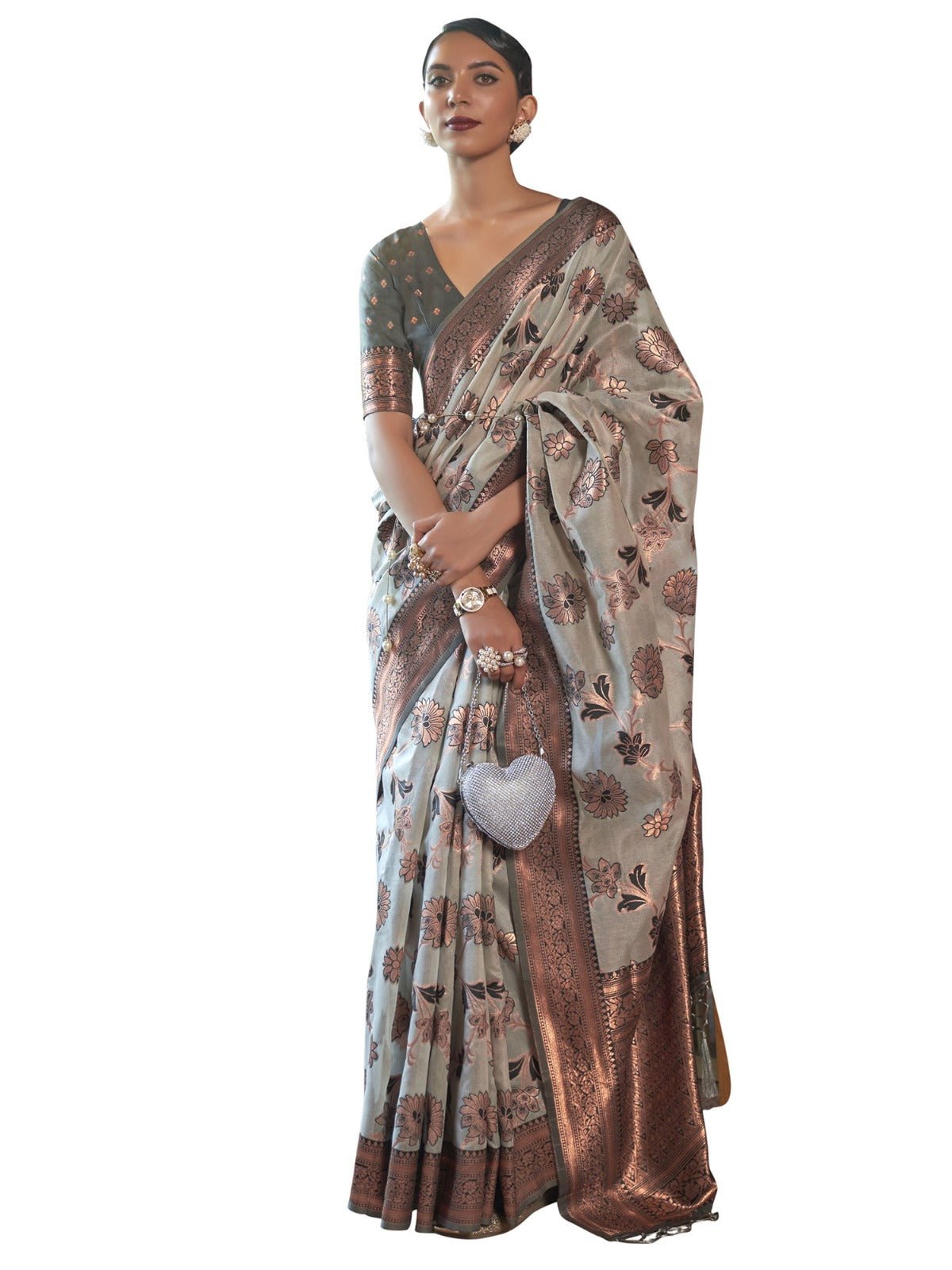 Grey Banarasi Silk Blend saree - Ressa