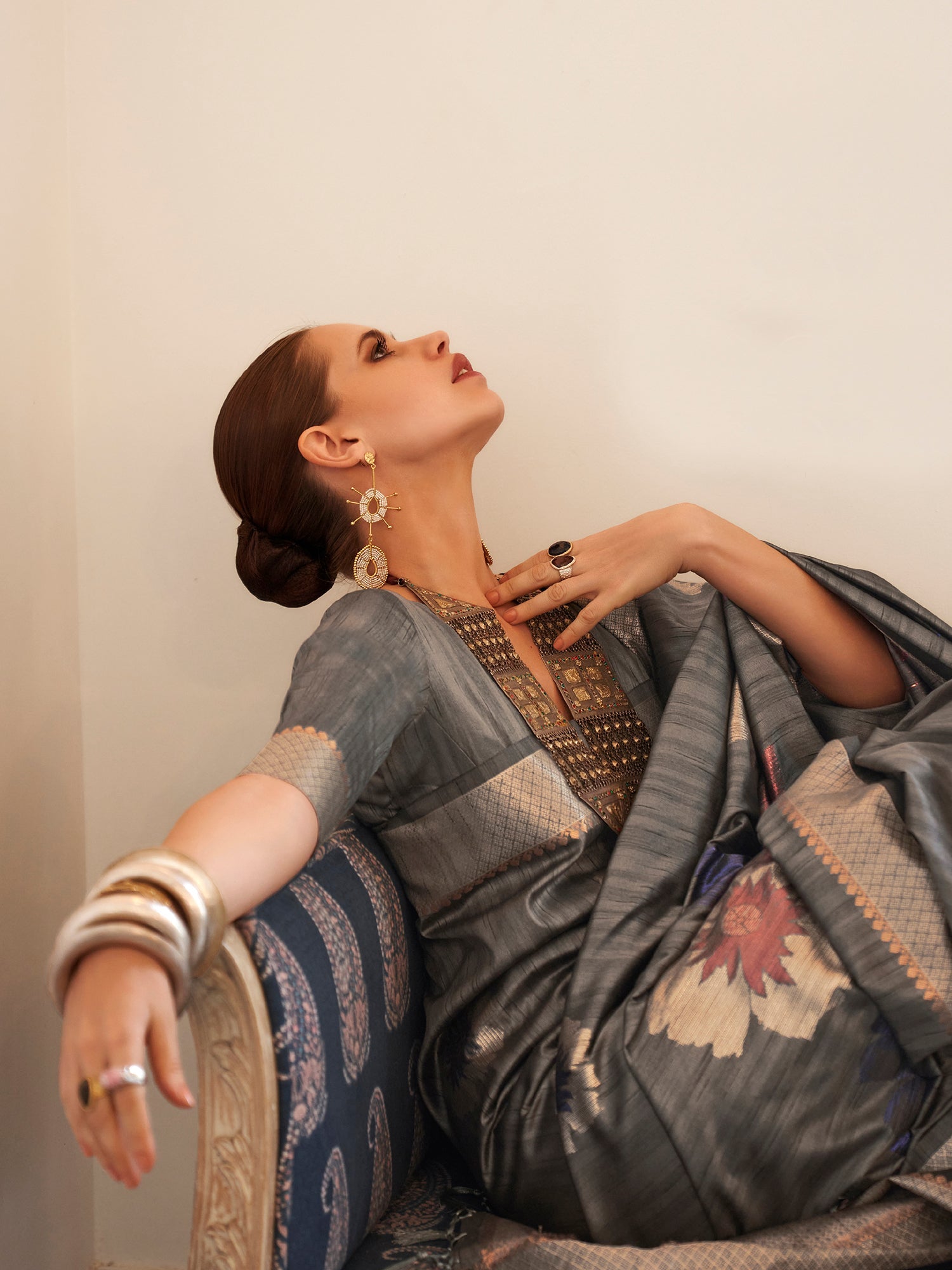 Grey Banarasi Silk Blend Saree - Ressa
