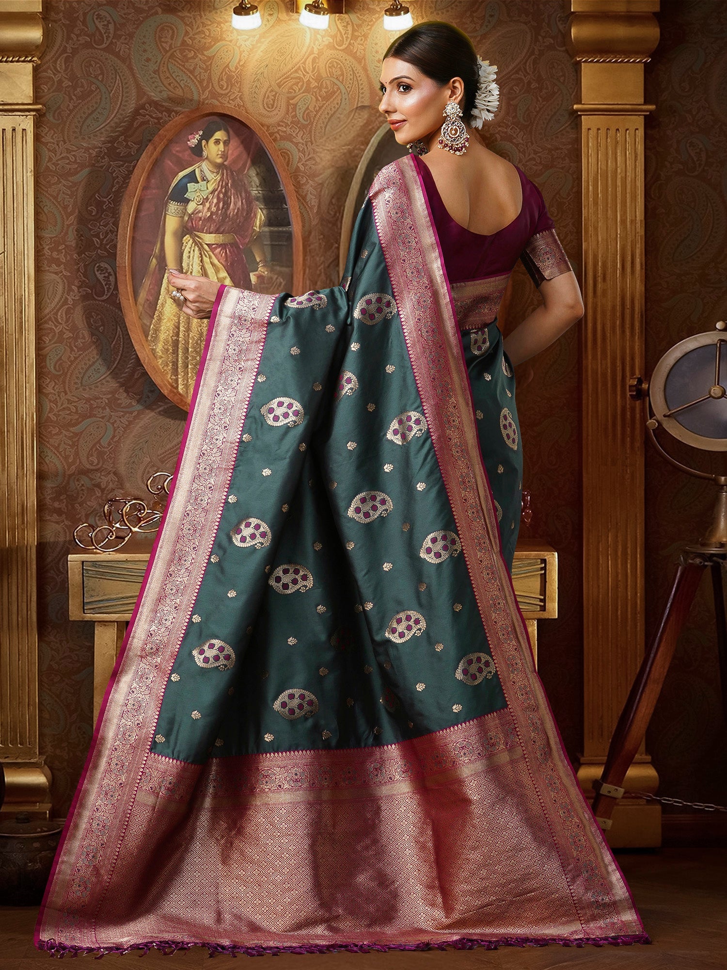 Grey Banarasi Style Zari saree - Ressa