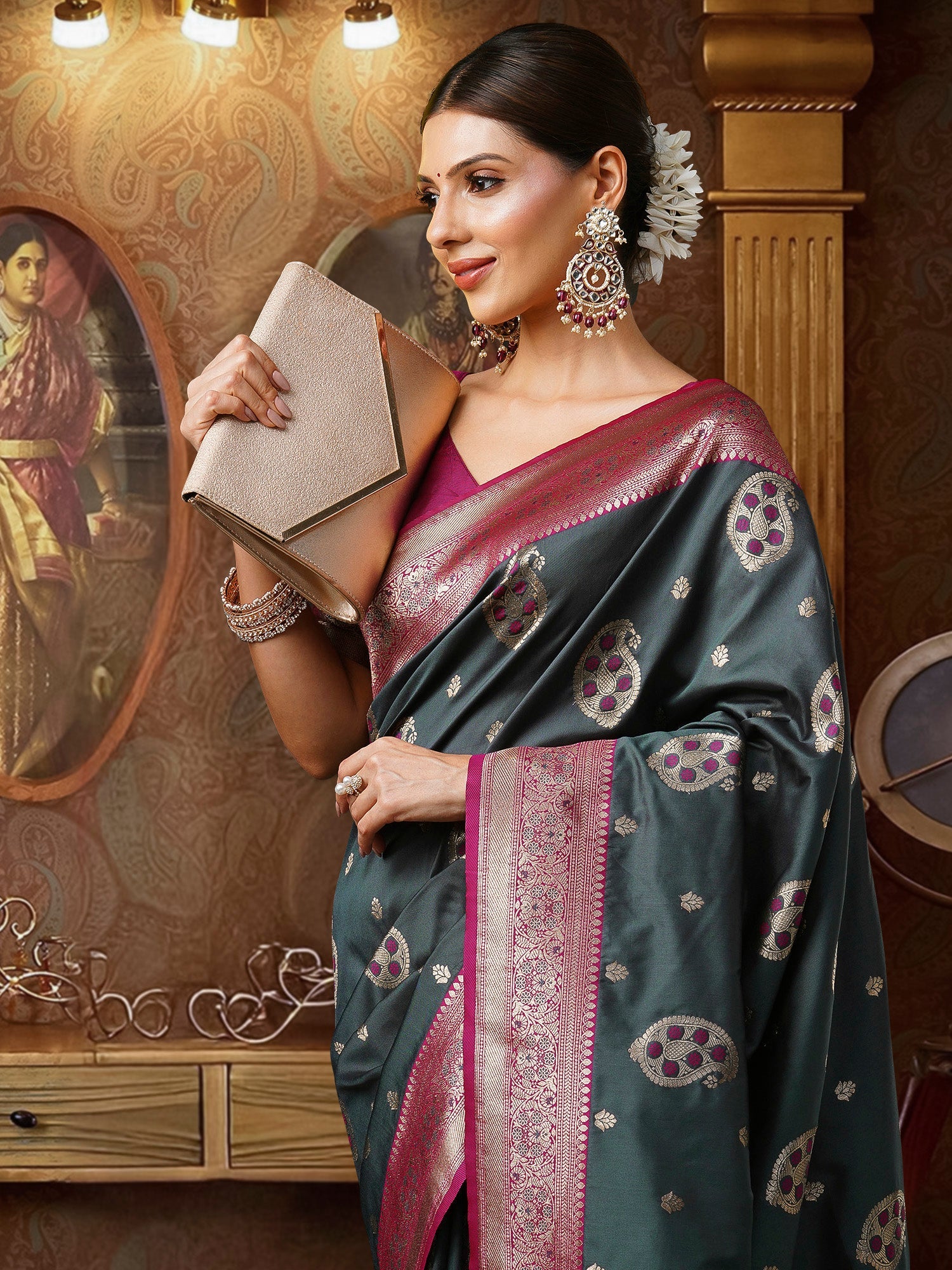 Grey Banarasi Style Zari saree - Ressa