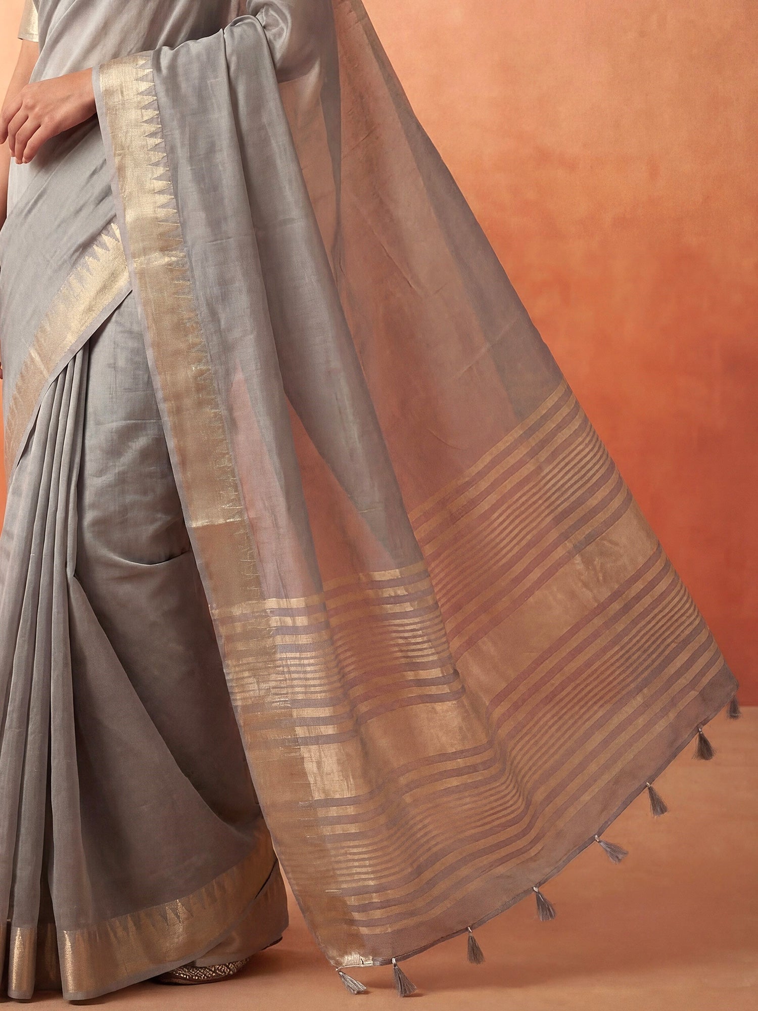 Grey Chanderi Silk Saree - Ressa