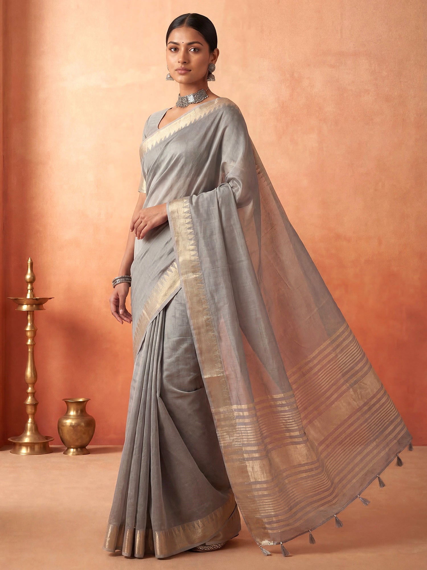 Grey Chanderi Silk Saree - Ressa