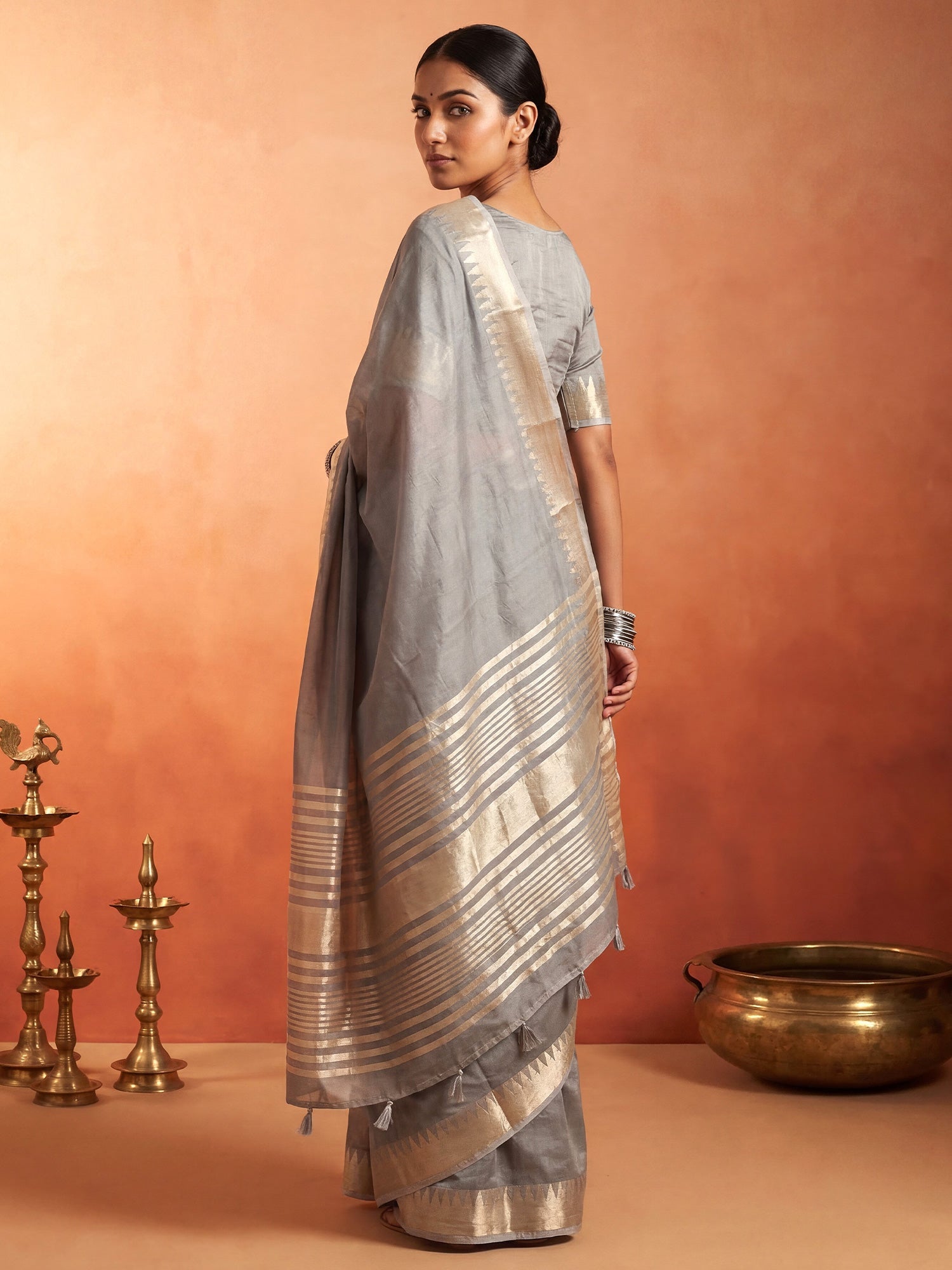 Grey Chanderi Silk Saree - Ressa