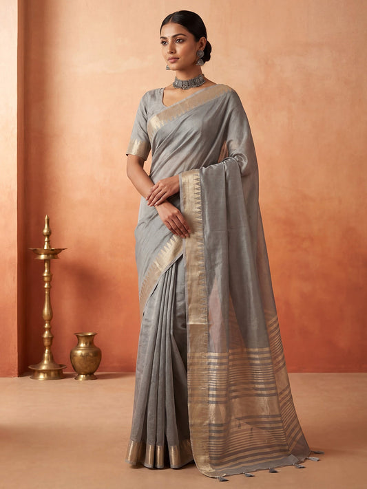 Grey Chanderi Silk Saree - Ressa