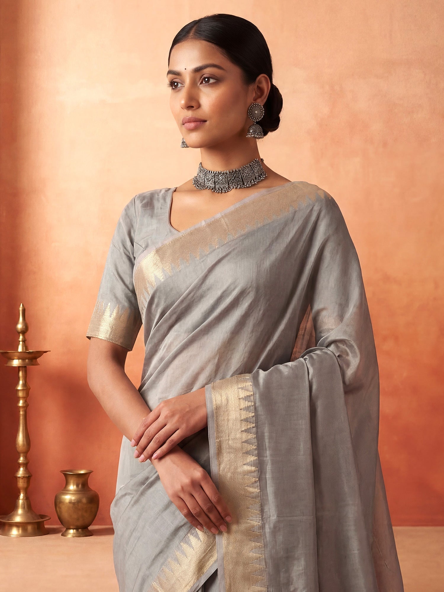 Grey Chanderi Silk Saree - Ressa