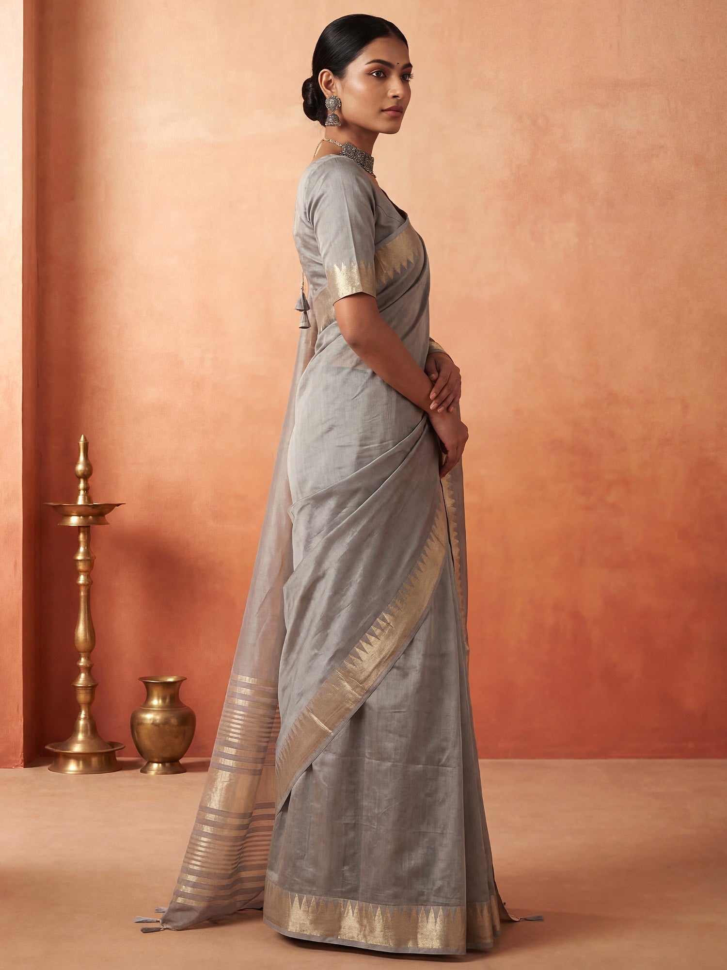 Grey Chanderi Silk Saree - Ressa