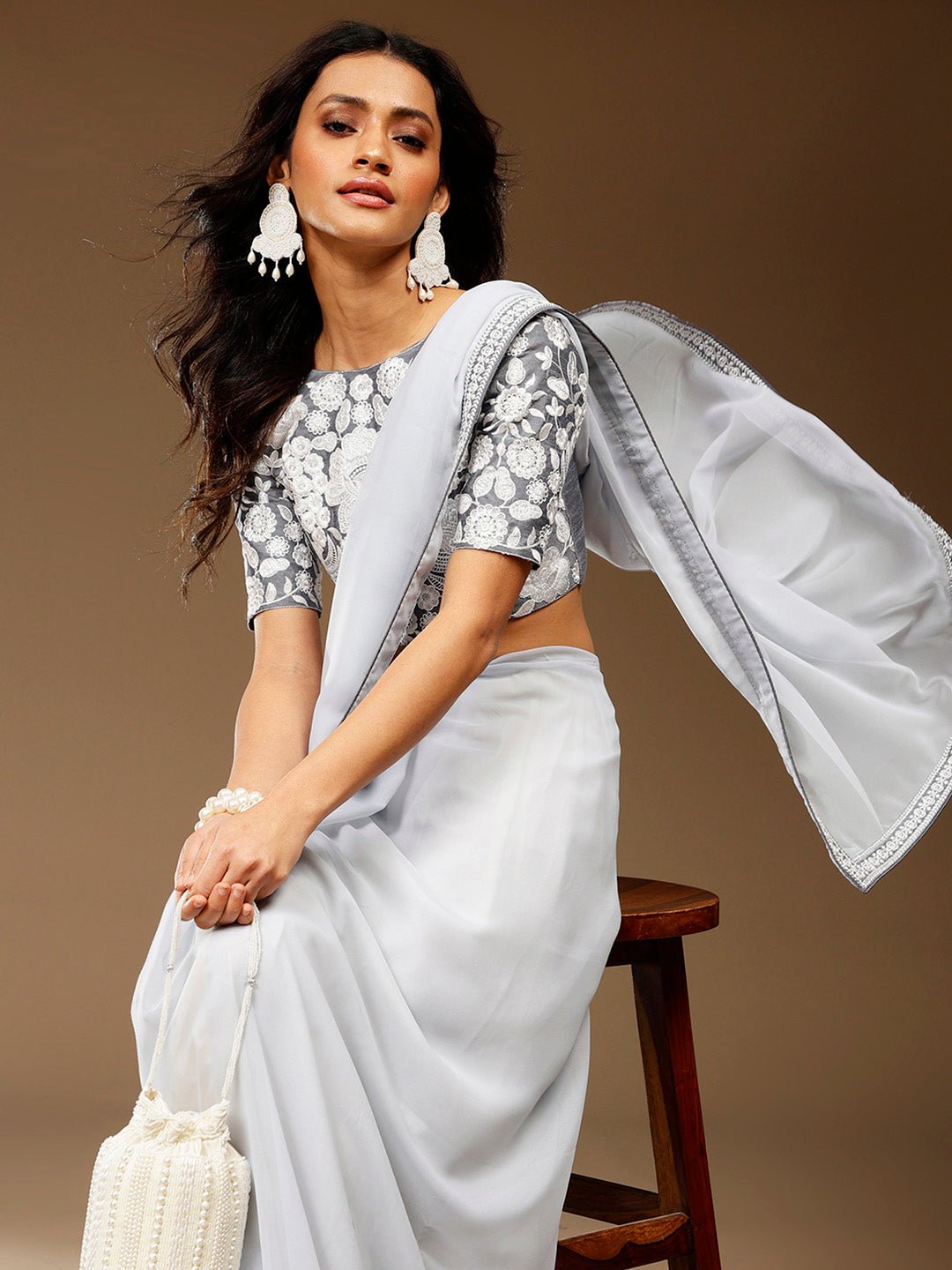 Grey Georgette Party Wear Saree - Ressa