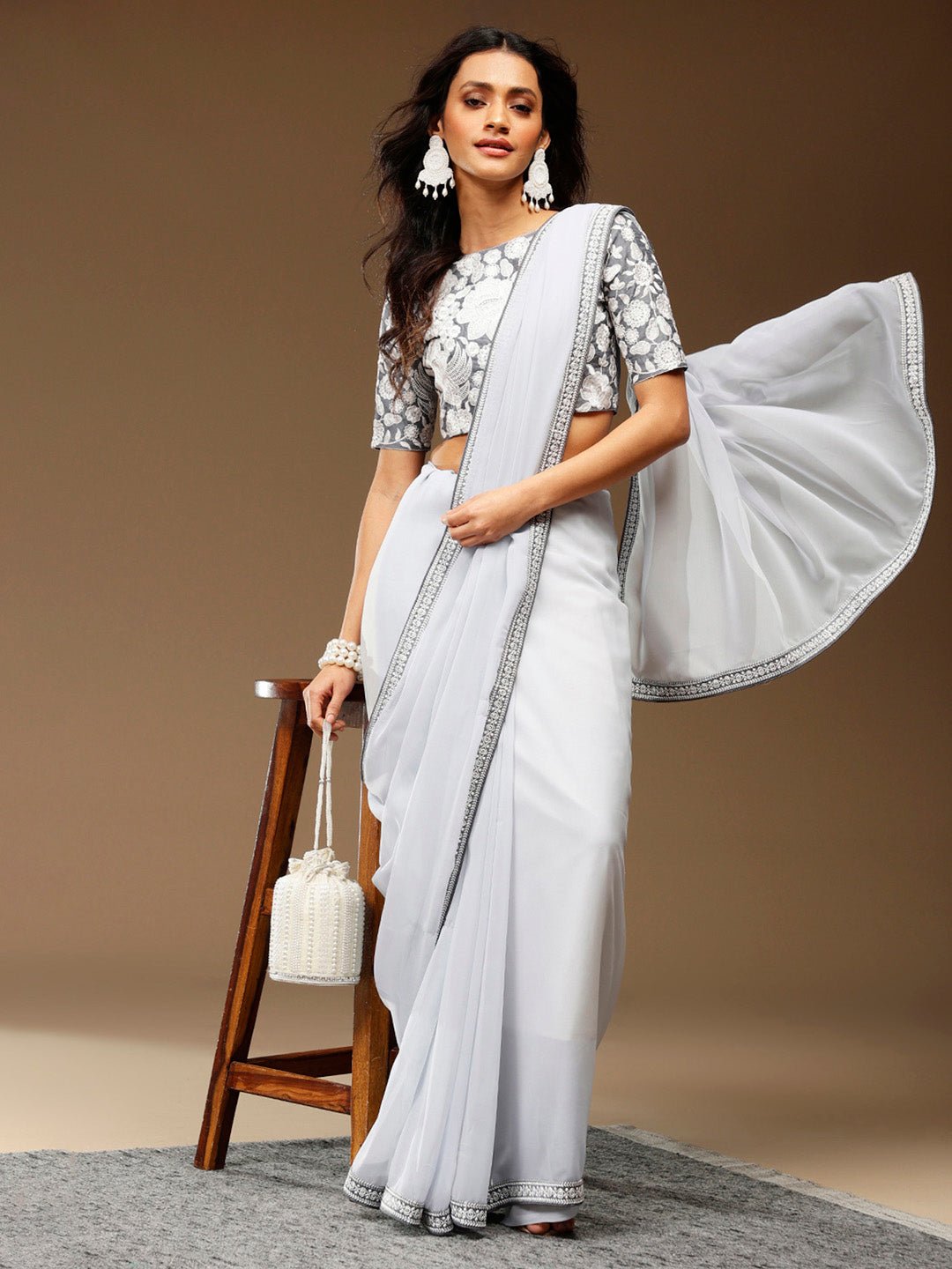 Grey Georgette Party Wear Saree - Ressa