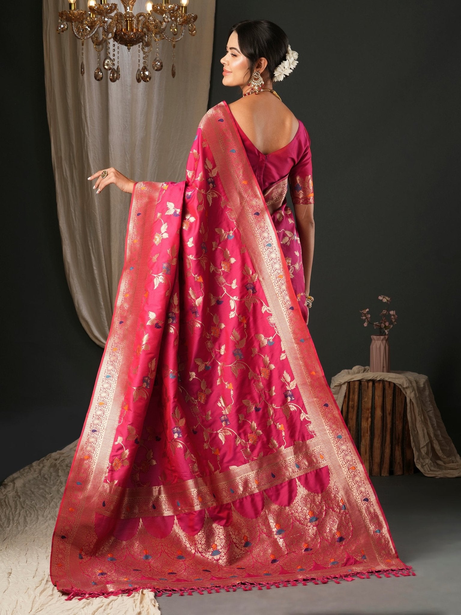 Grey & Orange Silk Blend Heritage Handloom Style Zari Woven - Ressa
