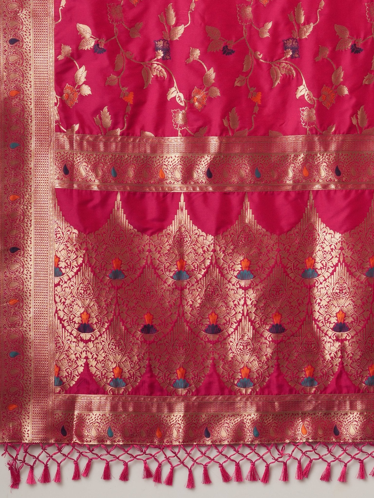 Grey & Orange Silk Blend Heritage Handloom Style Zari Woven - Ressa