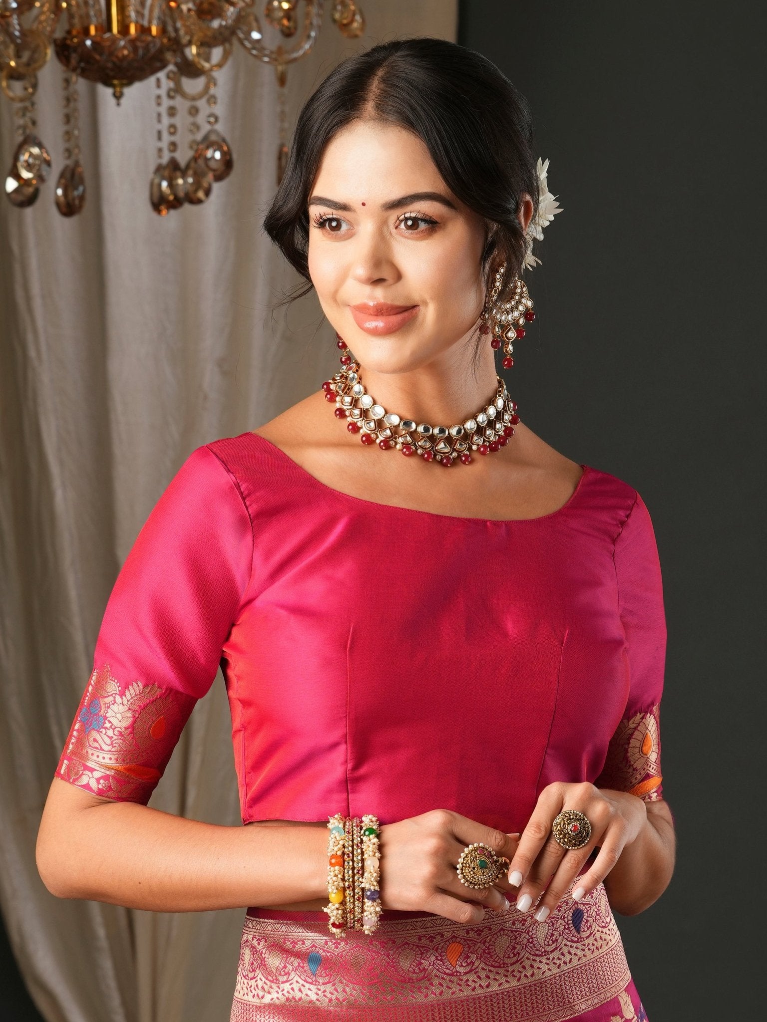 Grey & Orange Silk Blend Heritage Handloom Style Zari Woven - Ressa