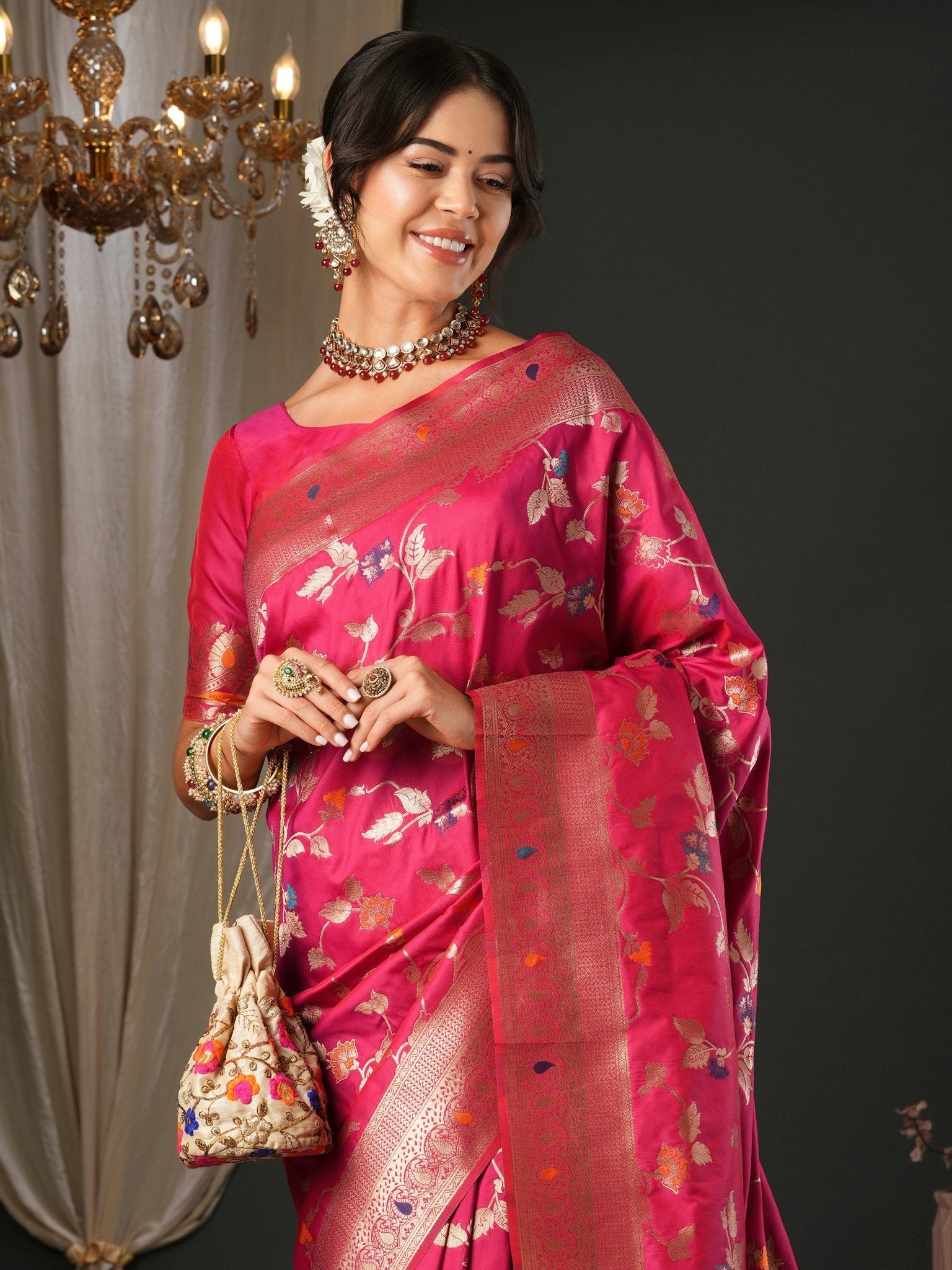 Grey & Orange Silk Blend Heritage Handloom Style Zari Woven - Ressa