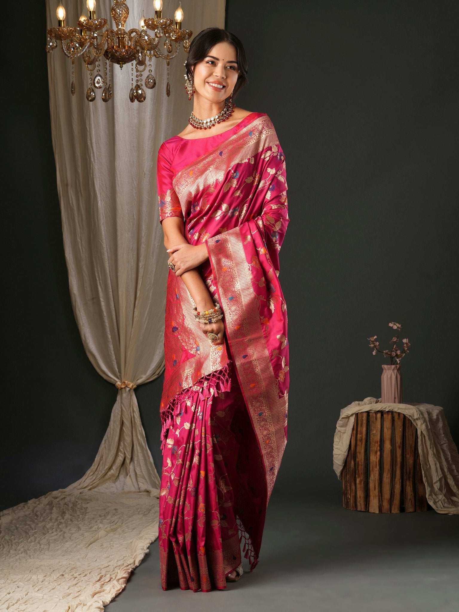 Grey & Orange Silk Blend Heritage Handloom Style Zari Woven - Ressa