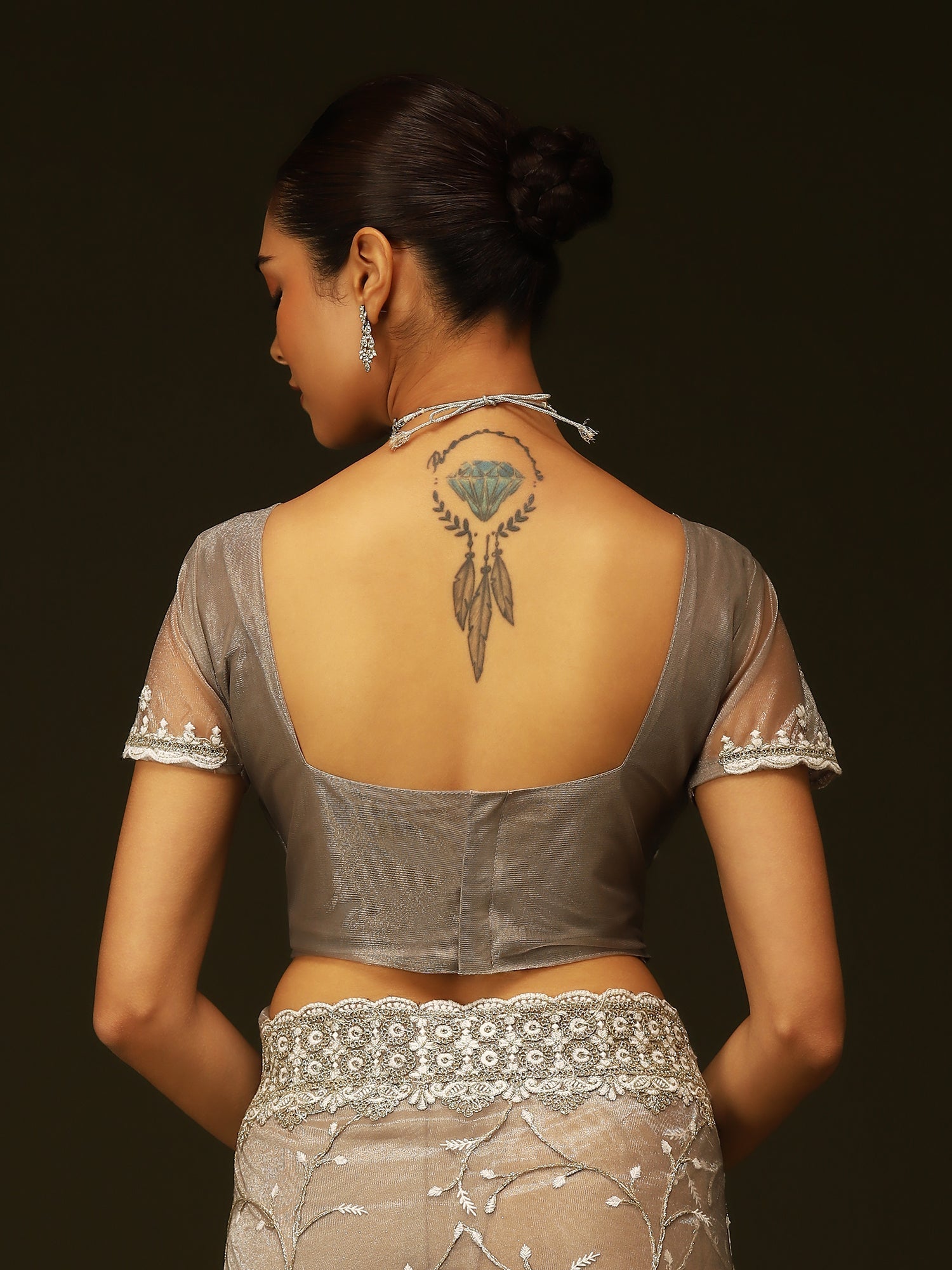Grey Organza Embroidered Saree with Blouse - Ressa