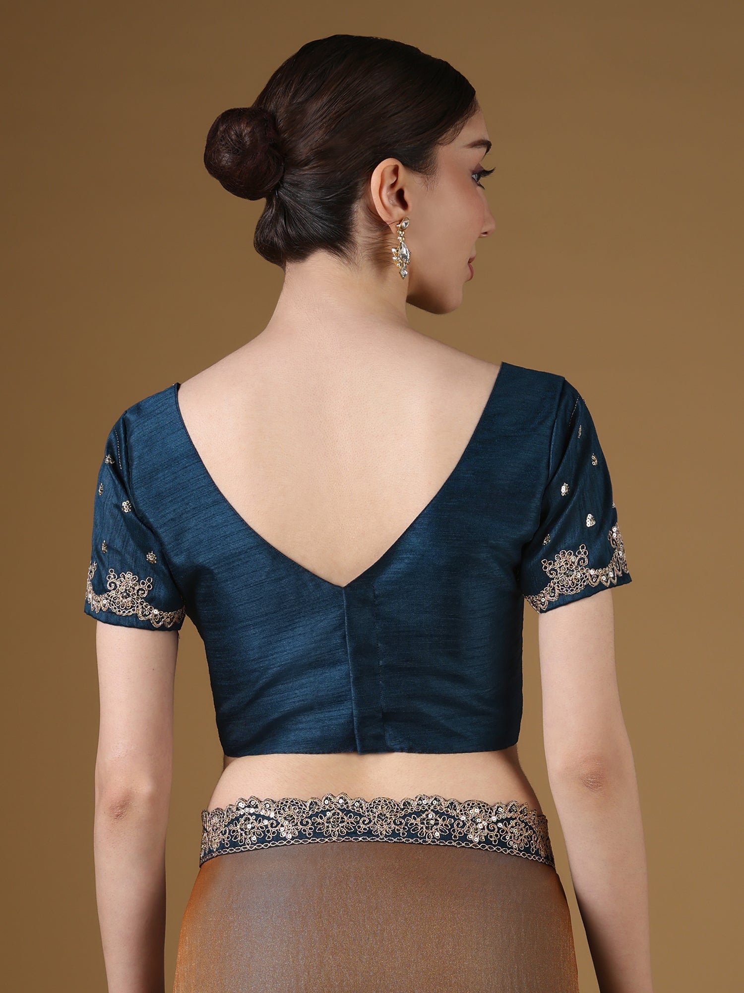 Grey Organza Saree with Teal Embroidered Blouse | GOPI6201 - Ressa