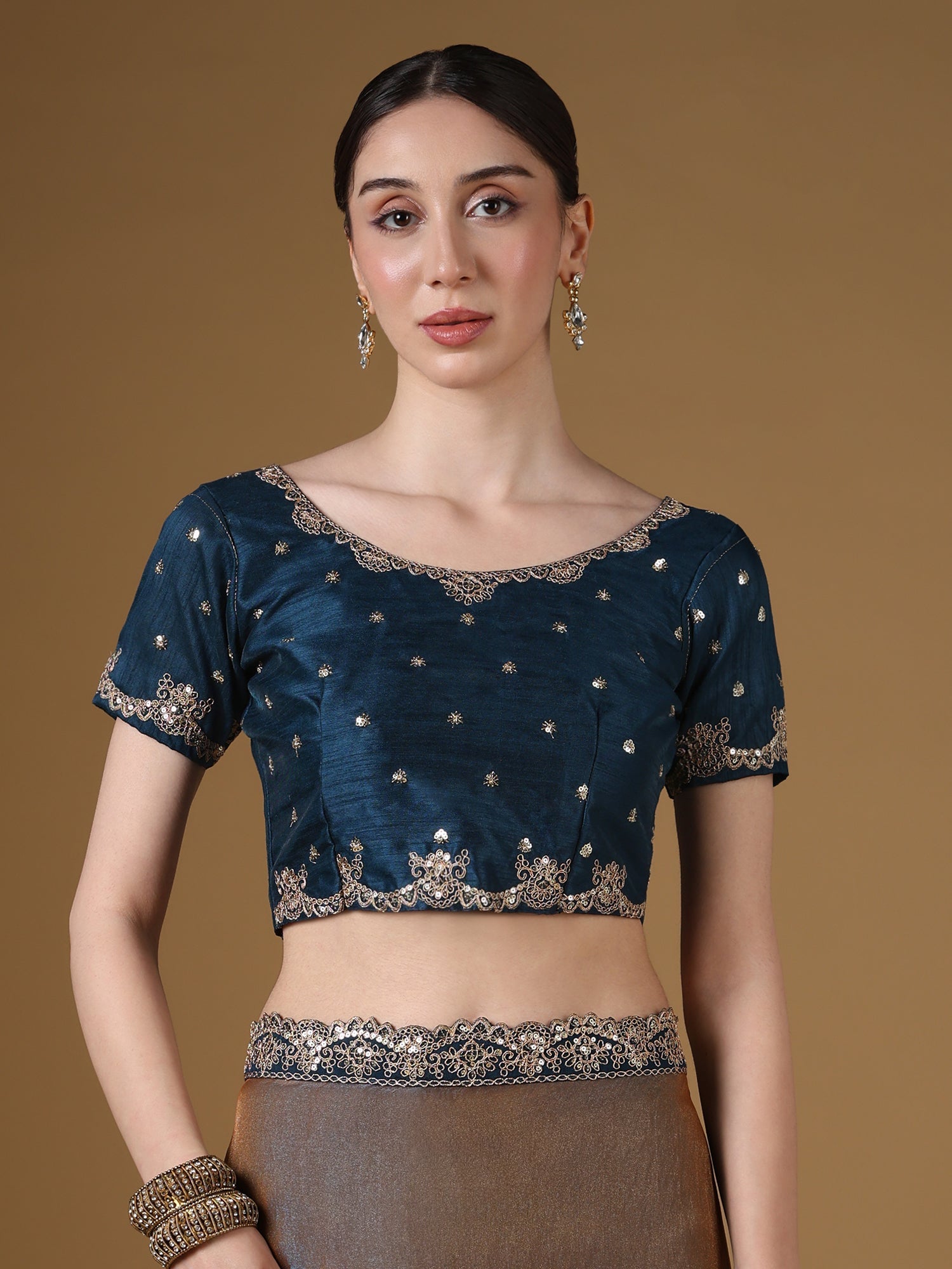 Grey Organza Saree with Teal Embroidered Blouse | GOPI6201 - Ressa