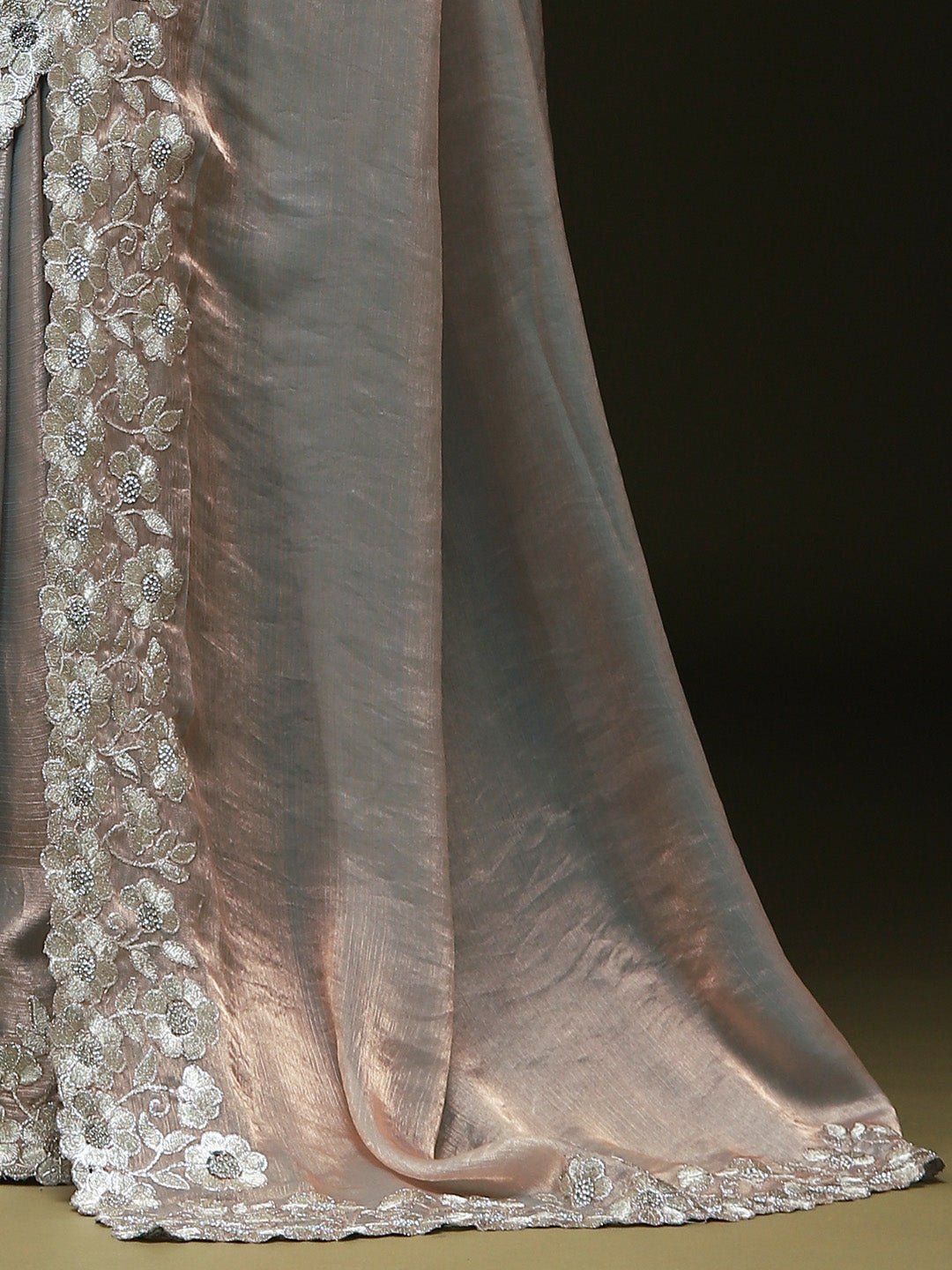 Grey Satin Beads and Stones Border Saree - Ressa