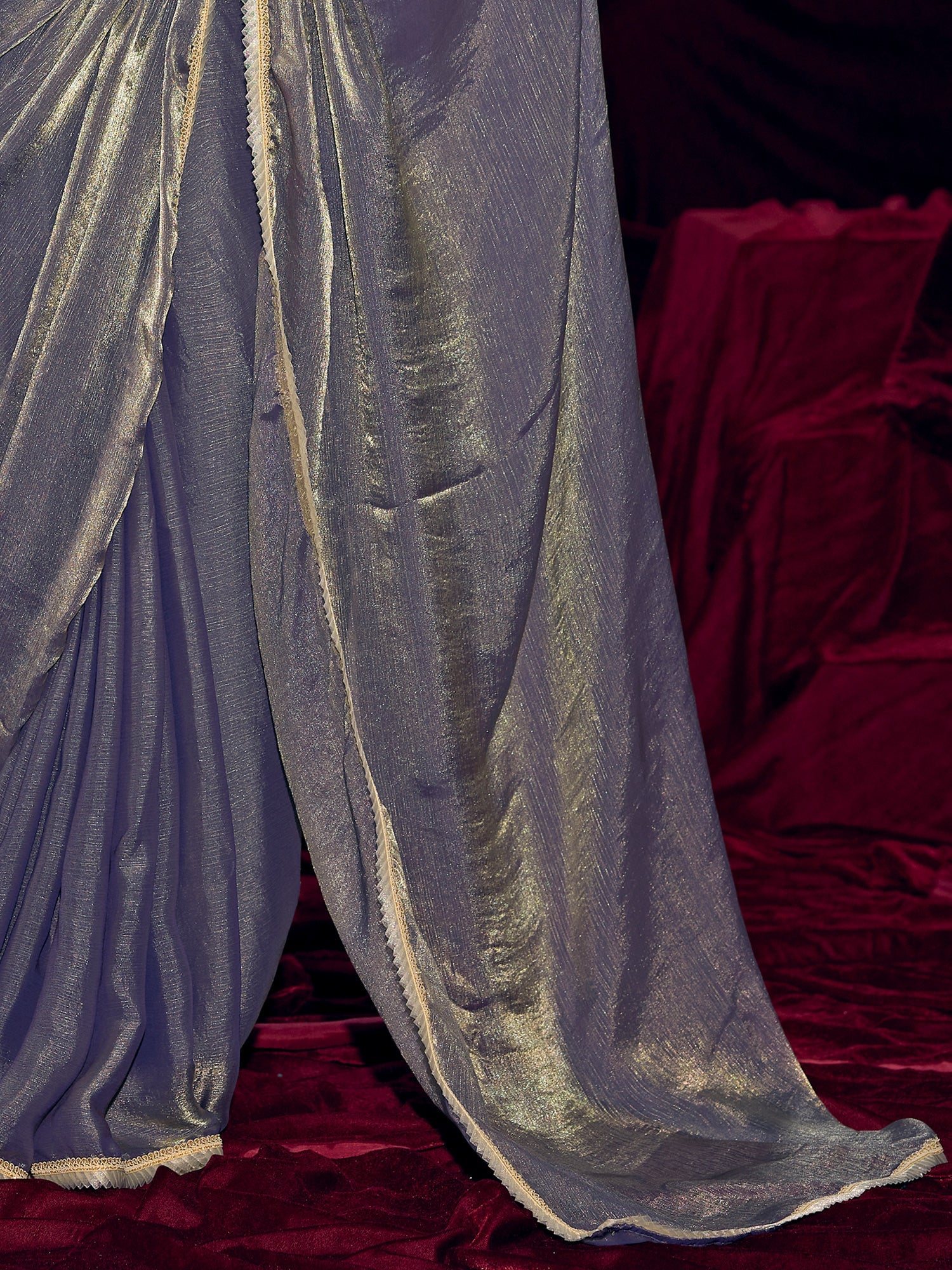 Grey Tissue Silk Saree with Embroidered Blouse - Ressa