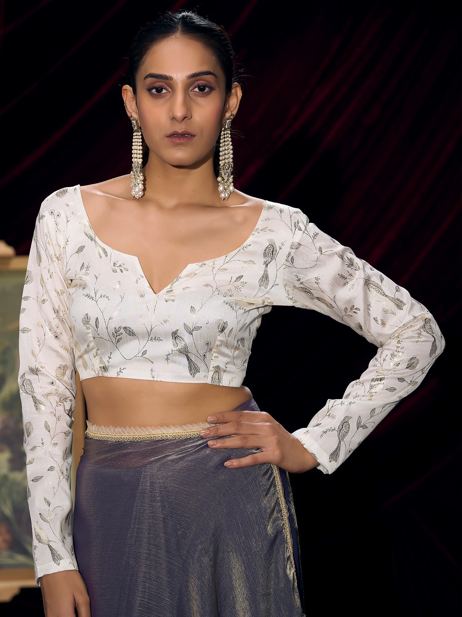 Grey Tissue Silk Saree with Embroidered Blouse - Ressa