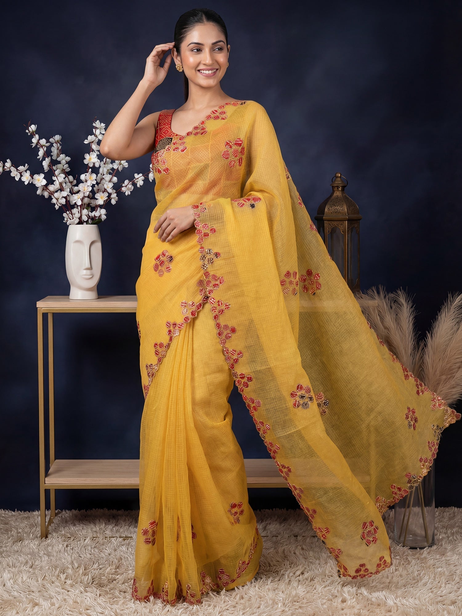 Grey Tissue Silk Saree with Zari Stripes - Ressa