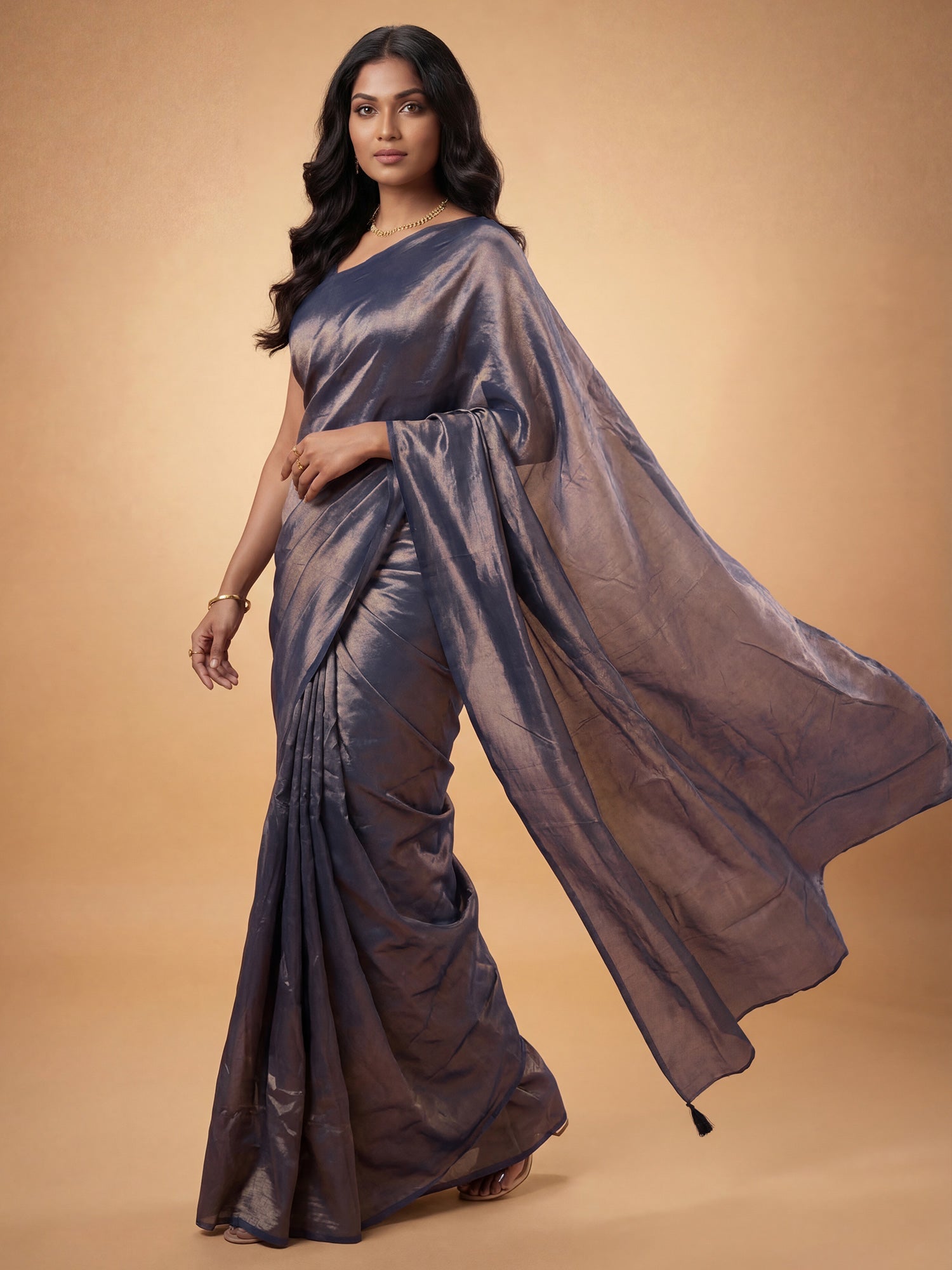 Greyish Blue Tissue Silk Saree - Ressa