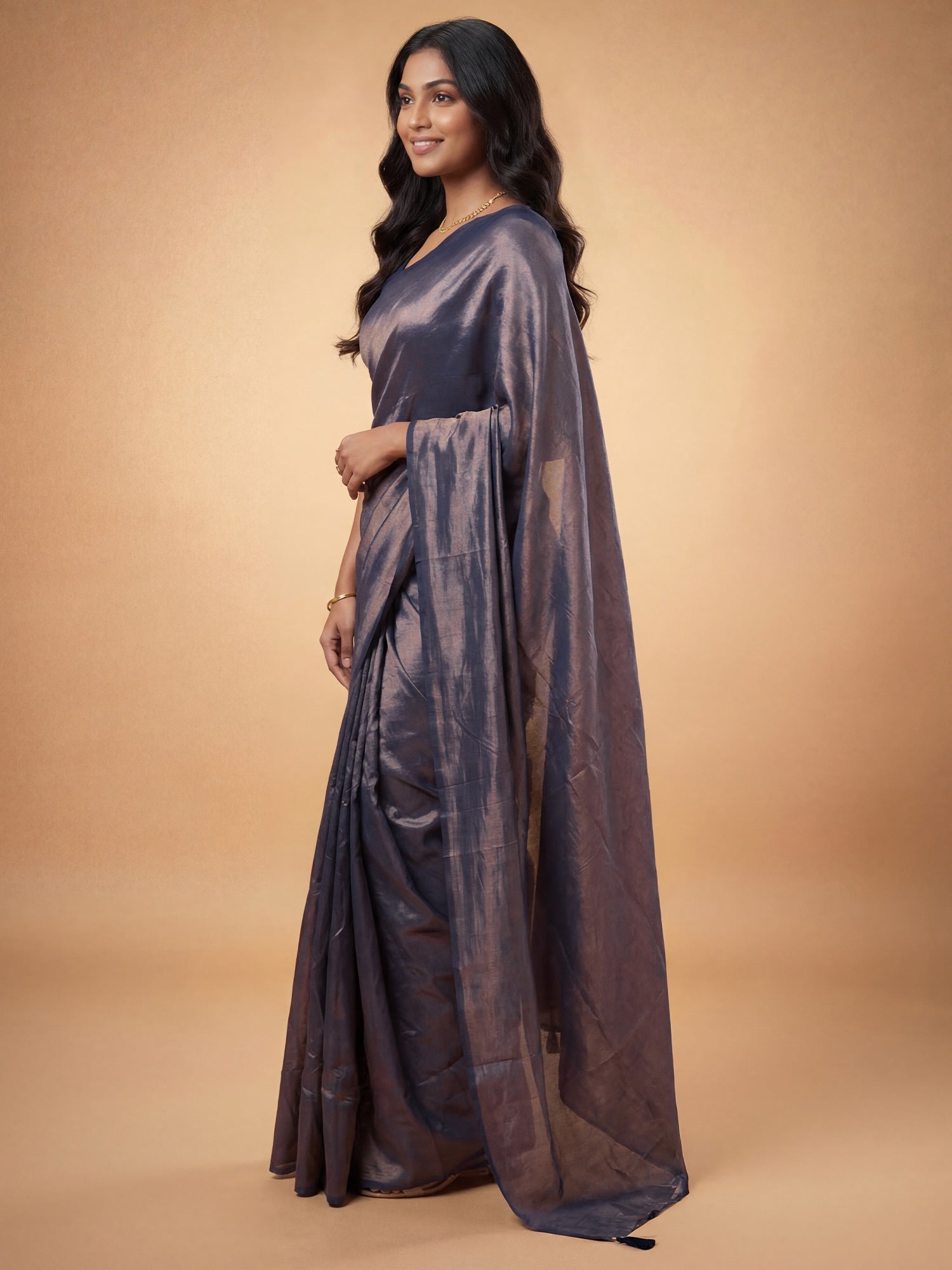 Greyish Blue Tissue Silk Saree - Ressa