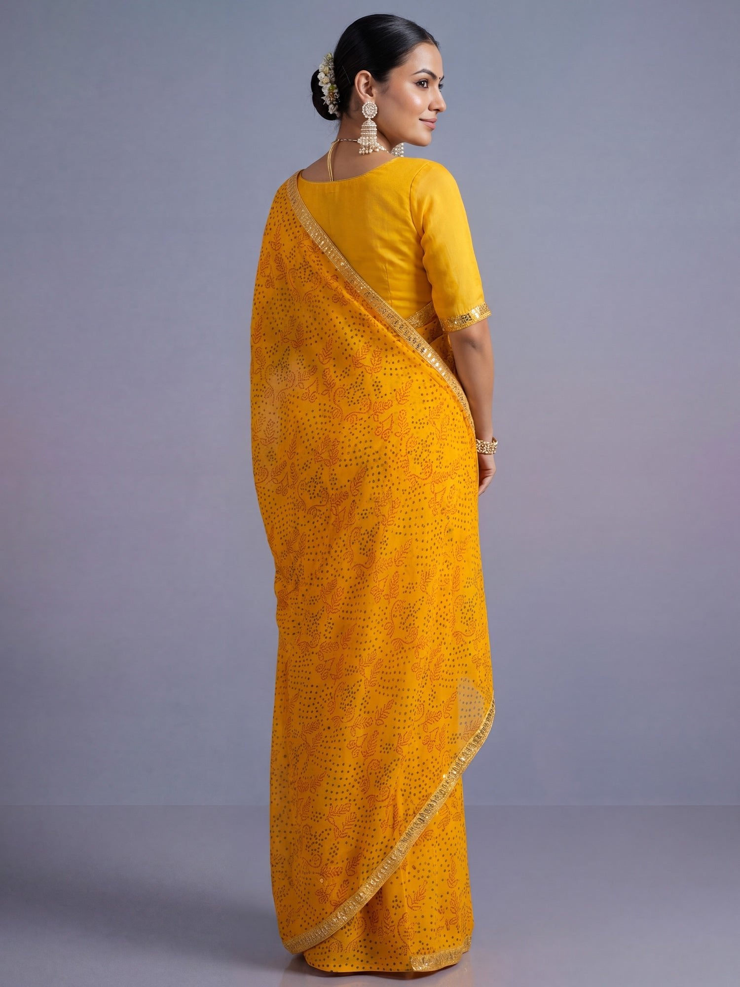 Haldi Yellow Pure Georgette Saree with Sequins Border - Ressa