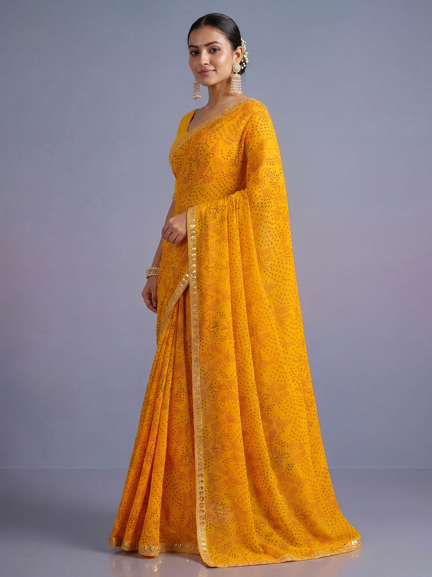 Haldi Yellow Pure Georgette Saree with Sequins Border - Ressa