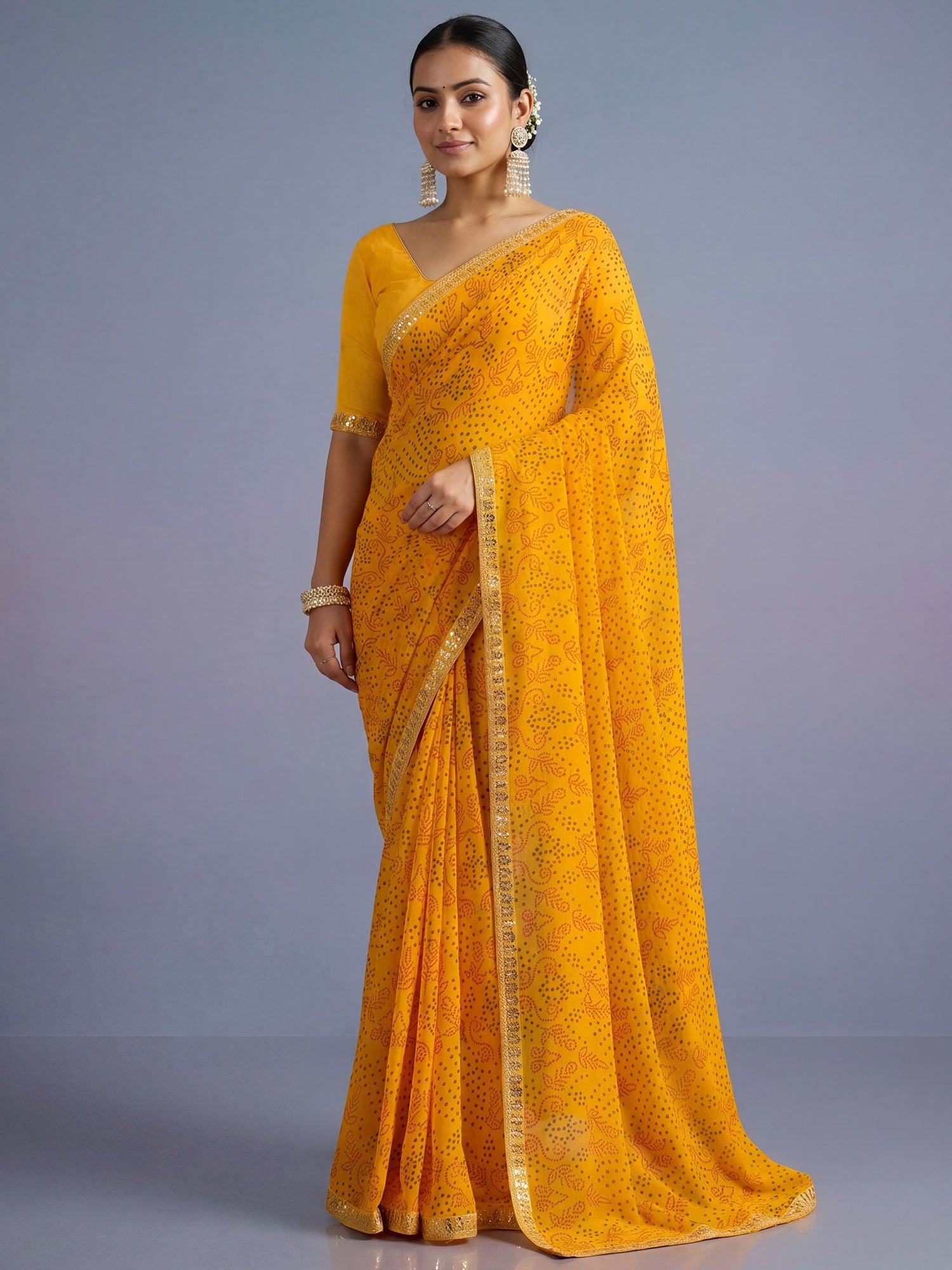 Haldi Yellow Pure Georgette Saree with Sequins Border - Ressa