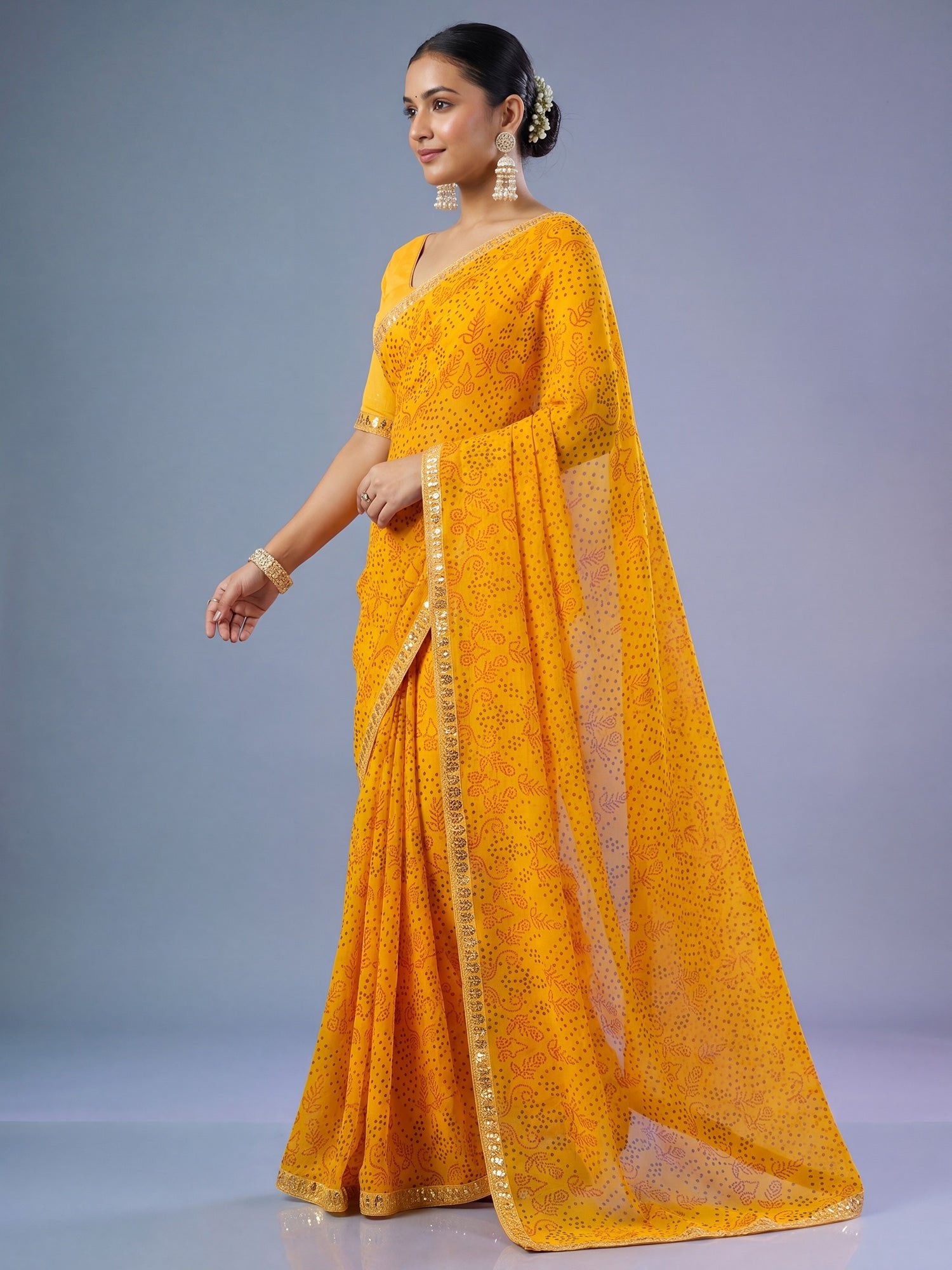 Haldi Yellow Pure Georgette Saree with Sequins Border - Ressa
