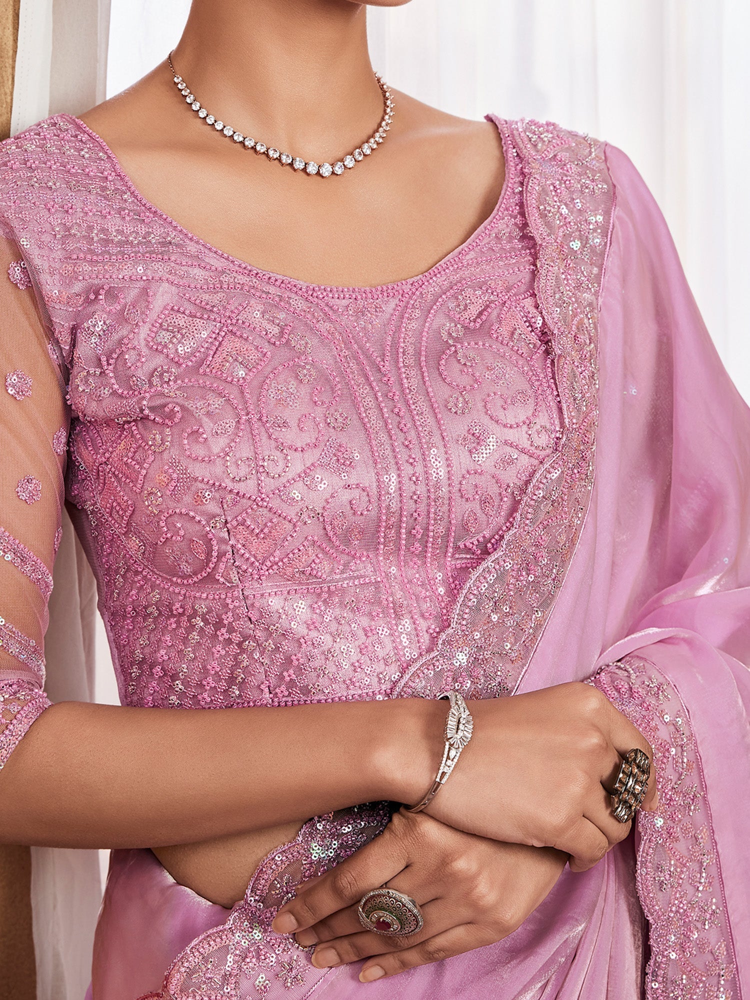 Heritage Baby Pink tissue Silk Saree - Ressa