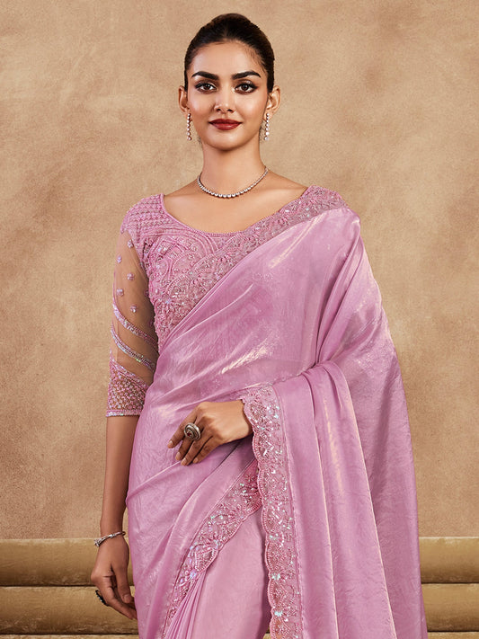 Heritage Baby Pink tissue Silk Saree - Ressa