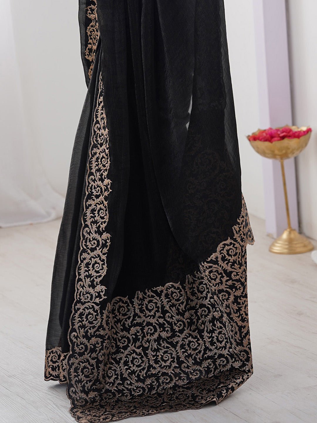 Heritage Black Silk Blend Saree - Ressa