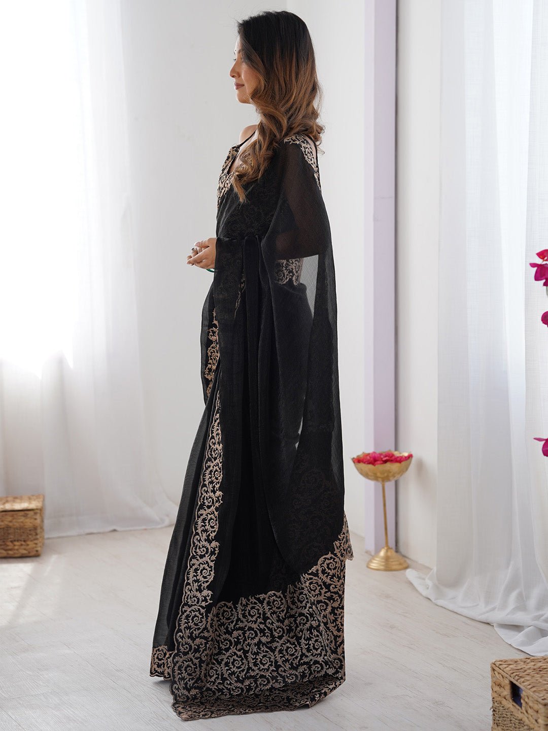 Heritage Black Silk Blend Saree - Ressa