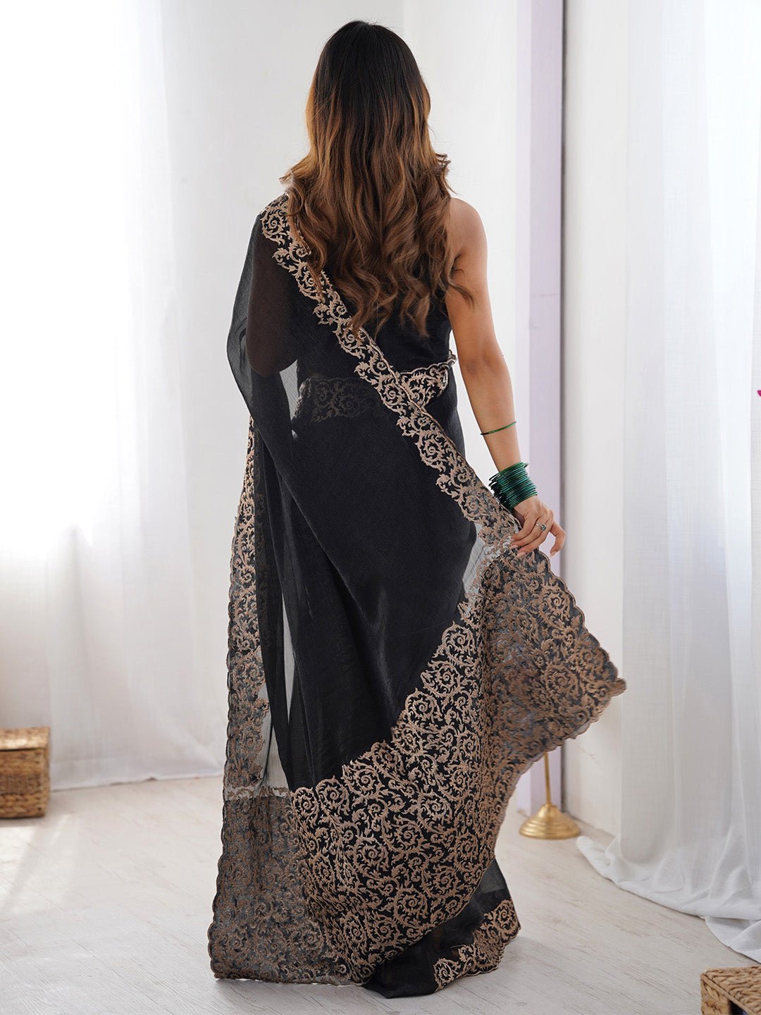 Heritage Black Silk Blend Saree - Ressa