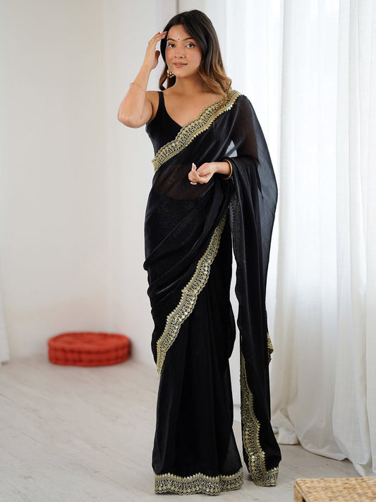 Heritage Black Silk Blend Saree - Ressa