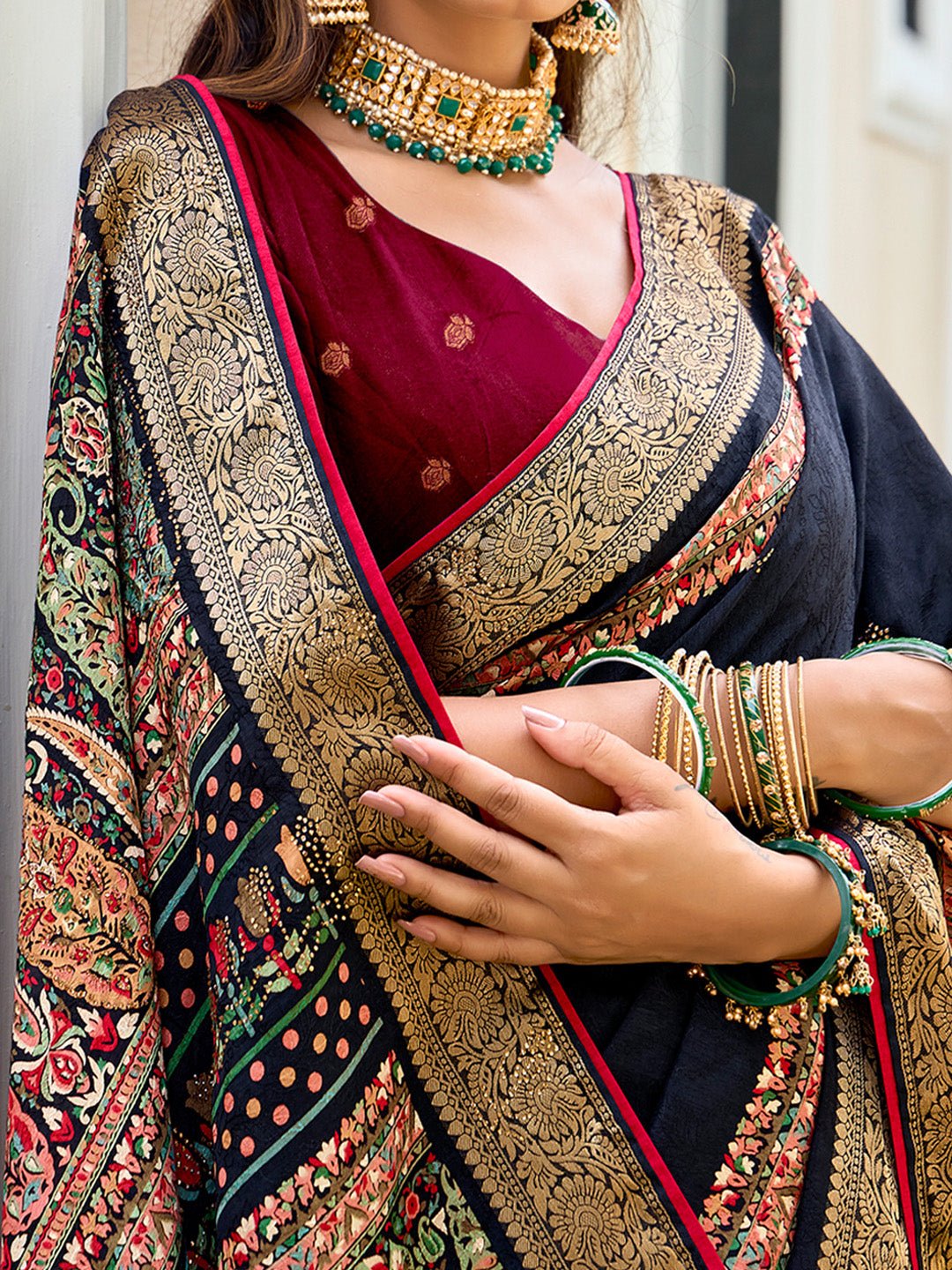 Heritage Black Silk Blend Saree - Ressa