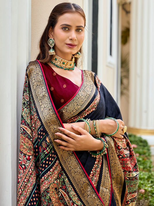 Heritage Black Silk Blend Saree - Ressa
