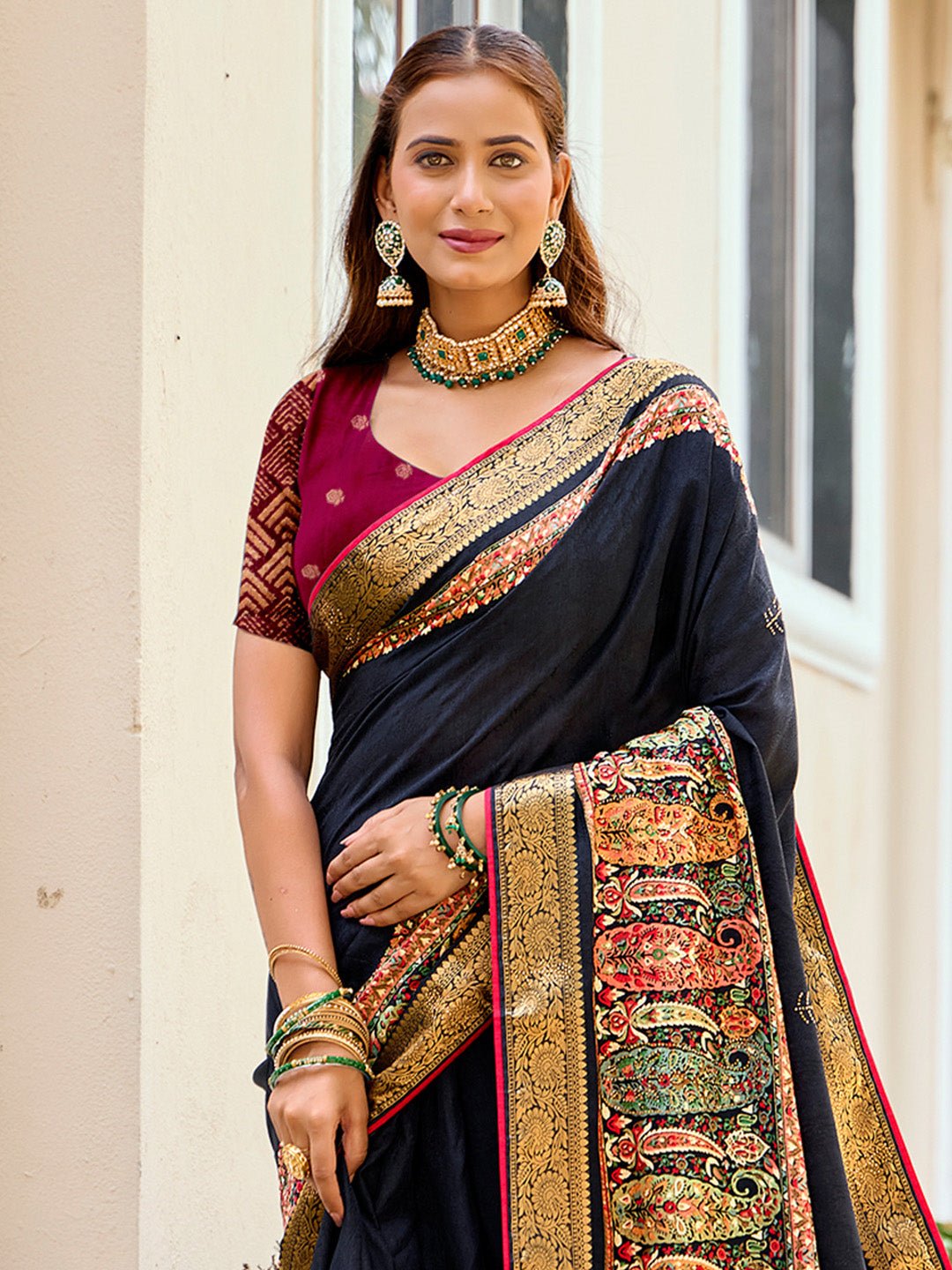 Heritage Black Silk Blend Saree - Ressa