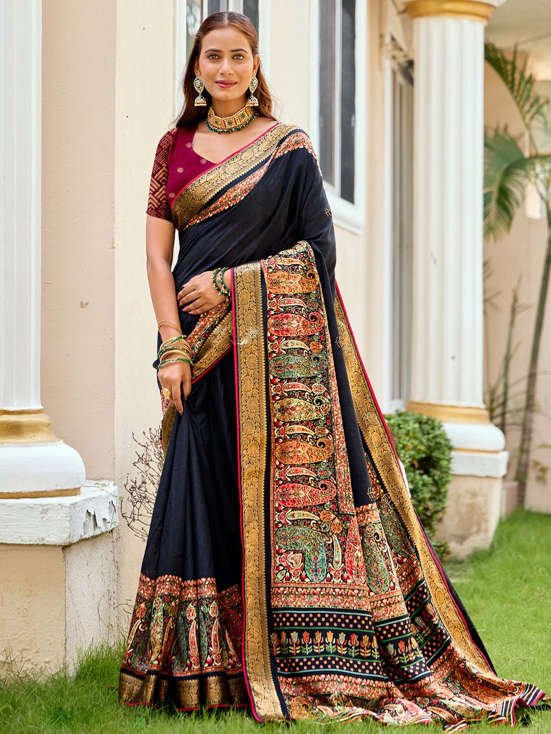 Heritage Black Silk Blend Saree - Ressa
